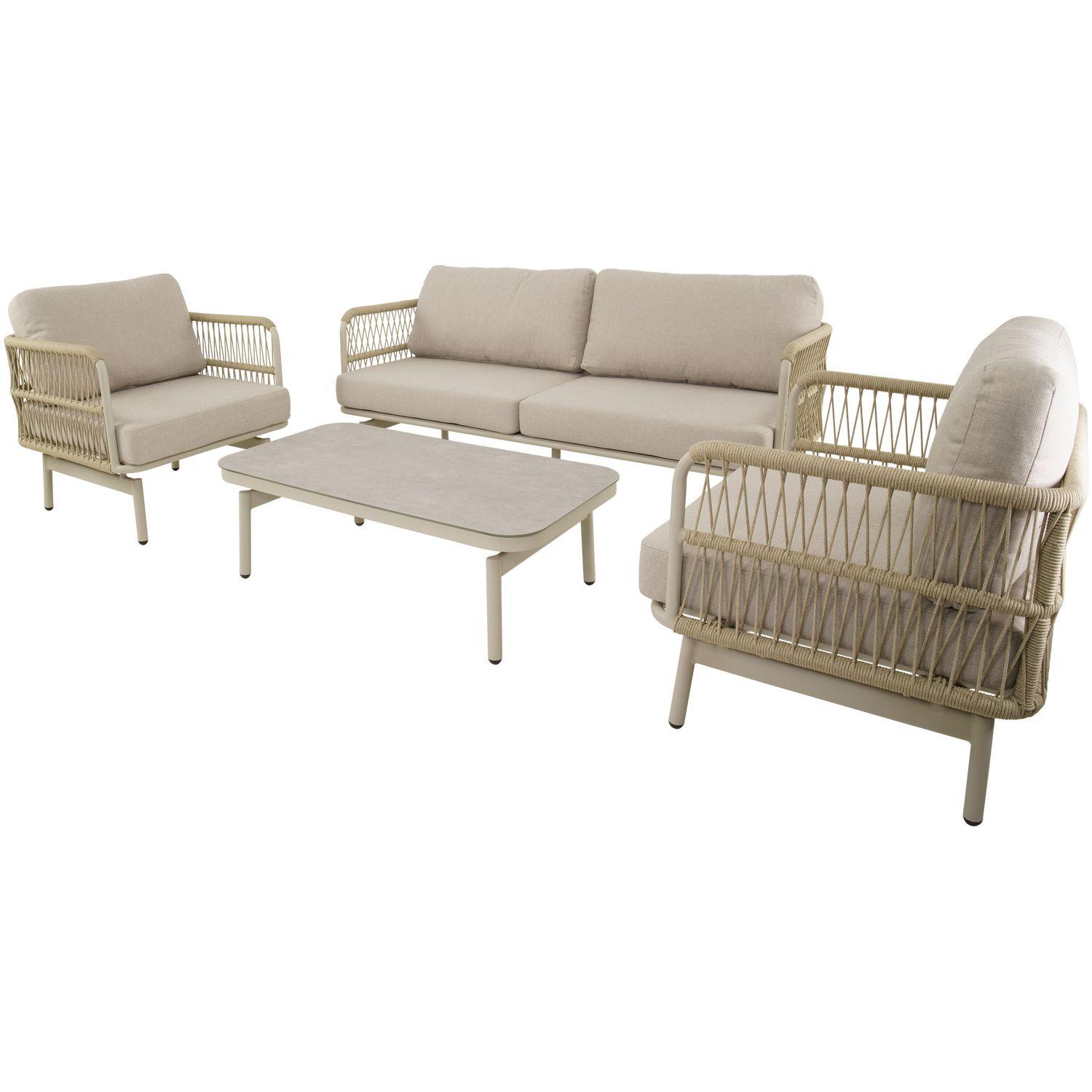 Garten Sitzgruppe Lounge Akon Aluminium Seil beige (4-teilig)