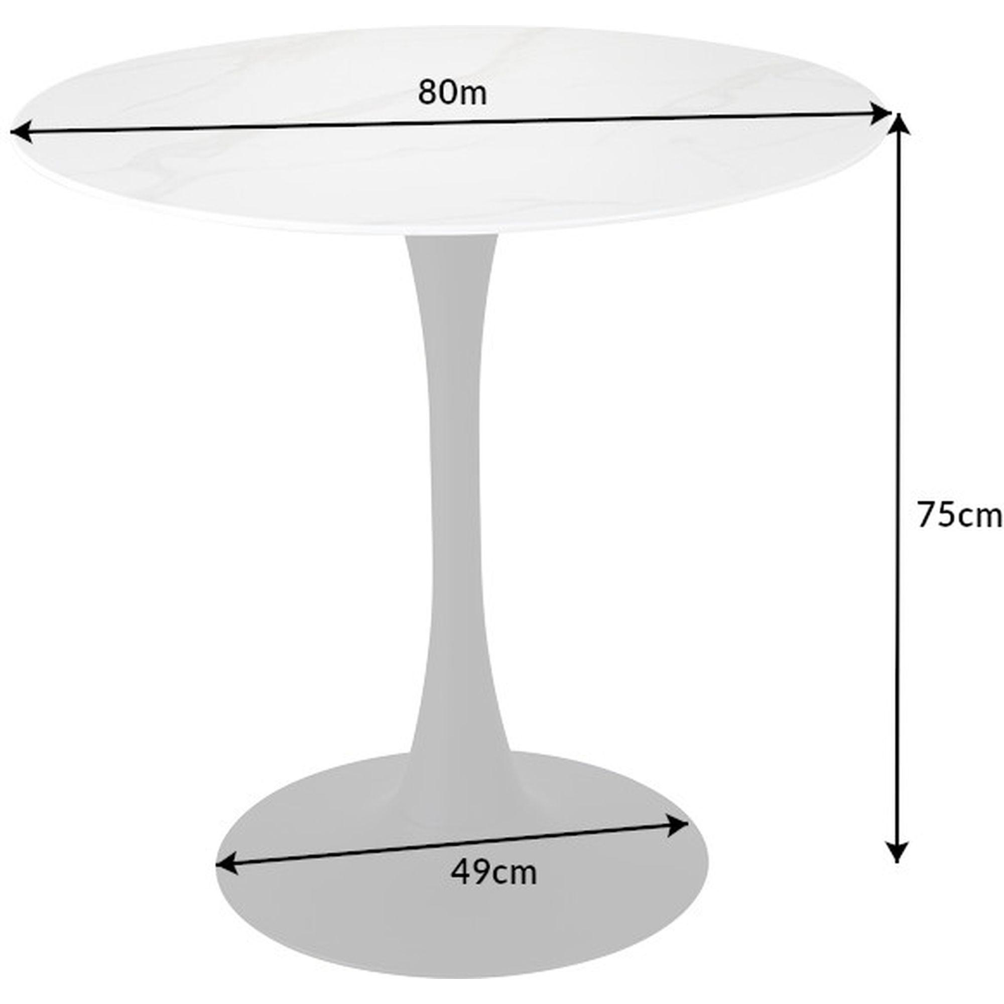 Bistrotisch rund Cafe Marmor-Optik Glas weiss-schwarz 80x80