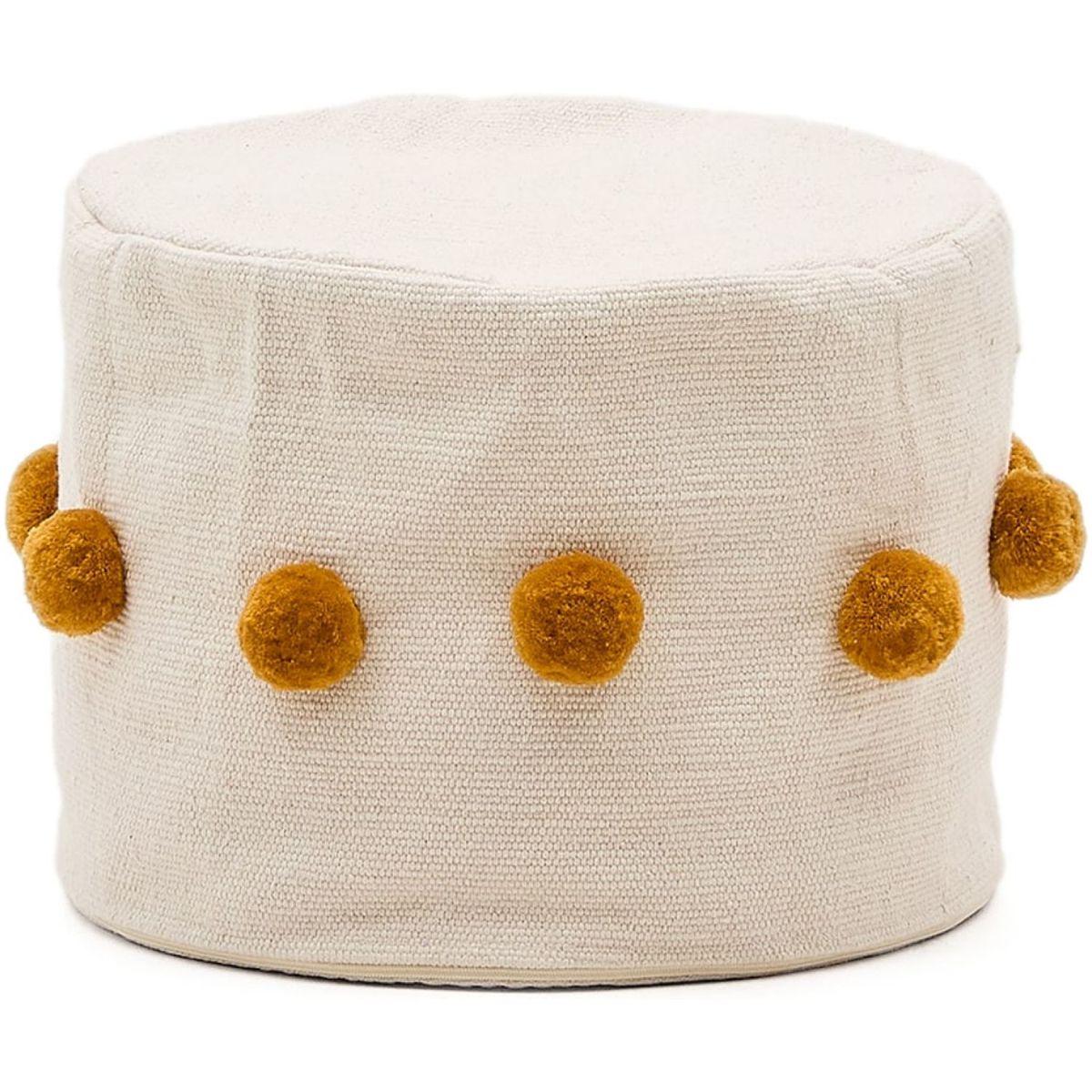 Pouf Sitzsack Manua Baumwolle beige mit senffarbenen Quasten 40x40