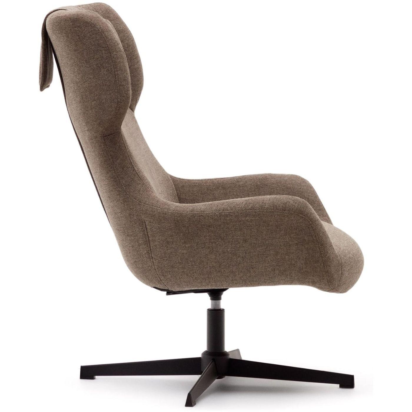 Relaxsessel drehbar Zalina Chenille Stoff hellbraun Stahl schwarz