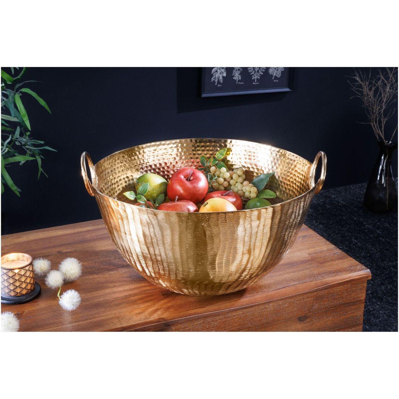Deko Schale Bazzar mit Griff Hammerschlag gold 40x40