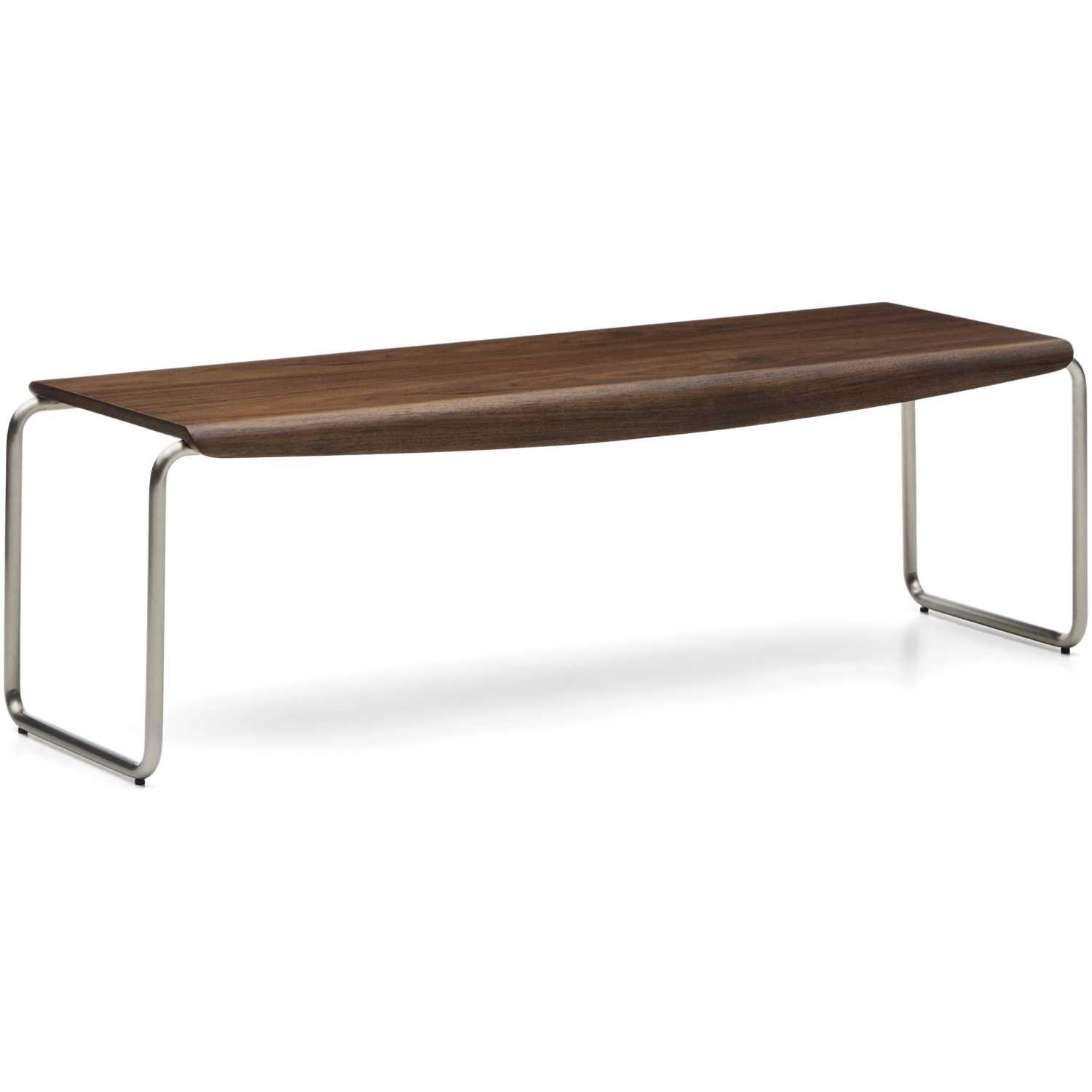 Holzbank Couchtisch Tarsel Nussbaumfurnier FSC 100% Gestell Edelstahl gebürstet 142cm