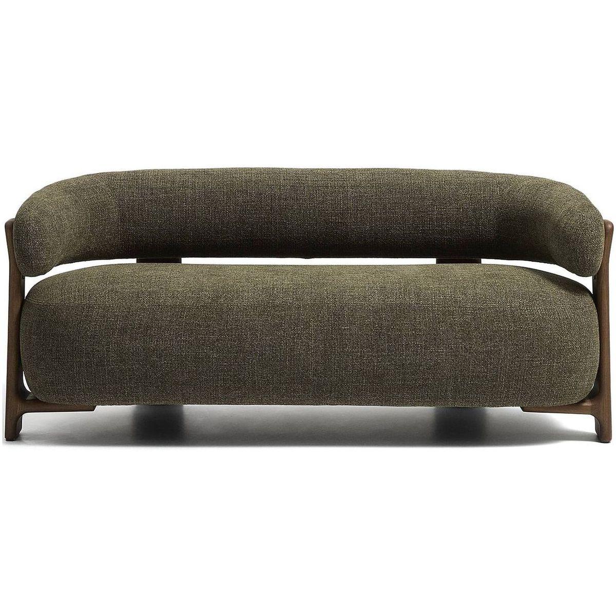 2-Sitzer Sofa Granite mit grüner Chenille und Beinen aus massivem Eschenholz mit Nussbaumfinish 155 FSC 100 %