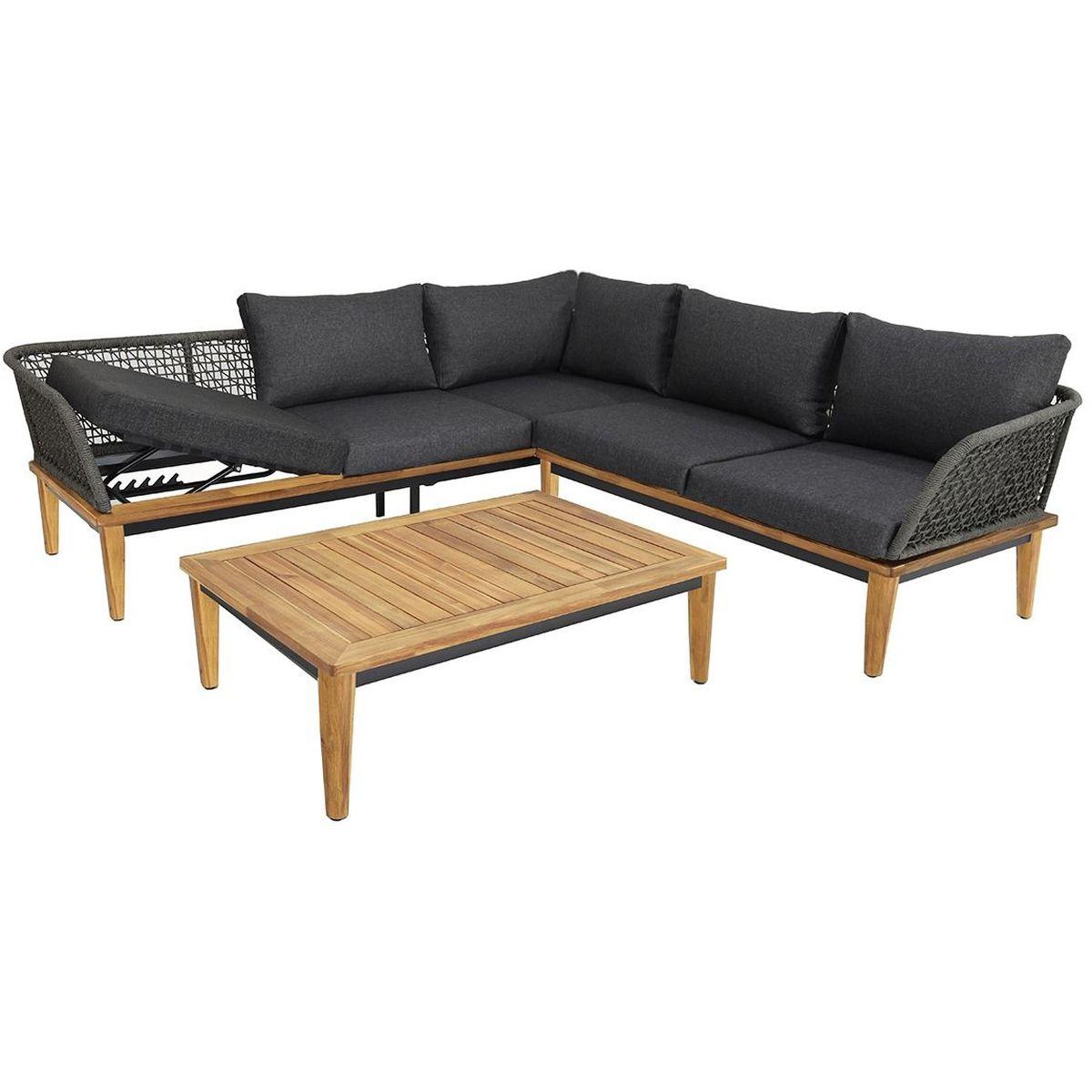 Garten Ecksofa Milano Seil anthrazit Akazienholz Kissen dunkelgrau (mit Funktion)