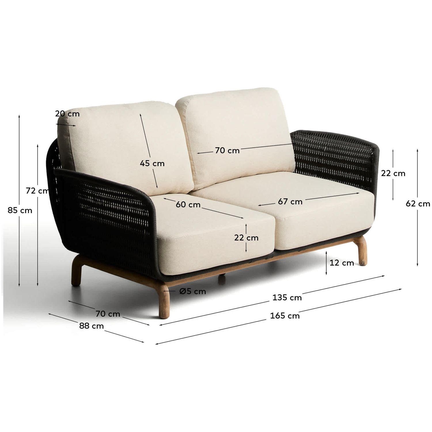 Gartensofa 2-Sitzer Alipa Akazienholz massiv Seil dunkelgrau 165