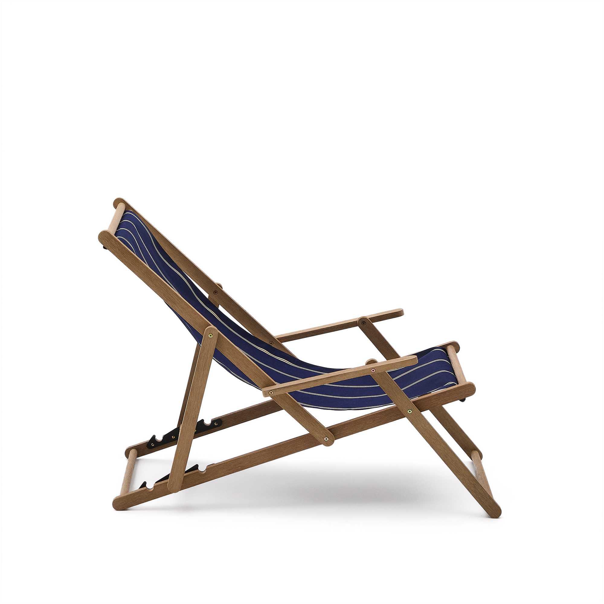 Blau-beige gestreifter klappbarer Outdoor-Liegestuhl Vilara aus massivem Akazienholz, FSC 100%