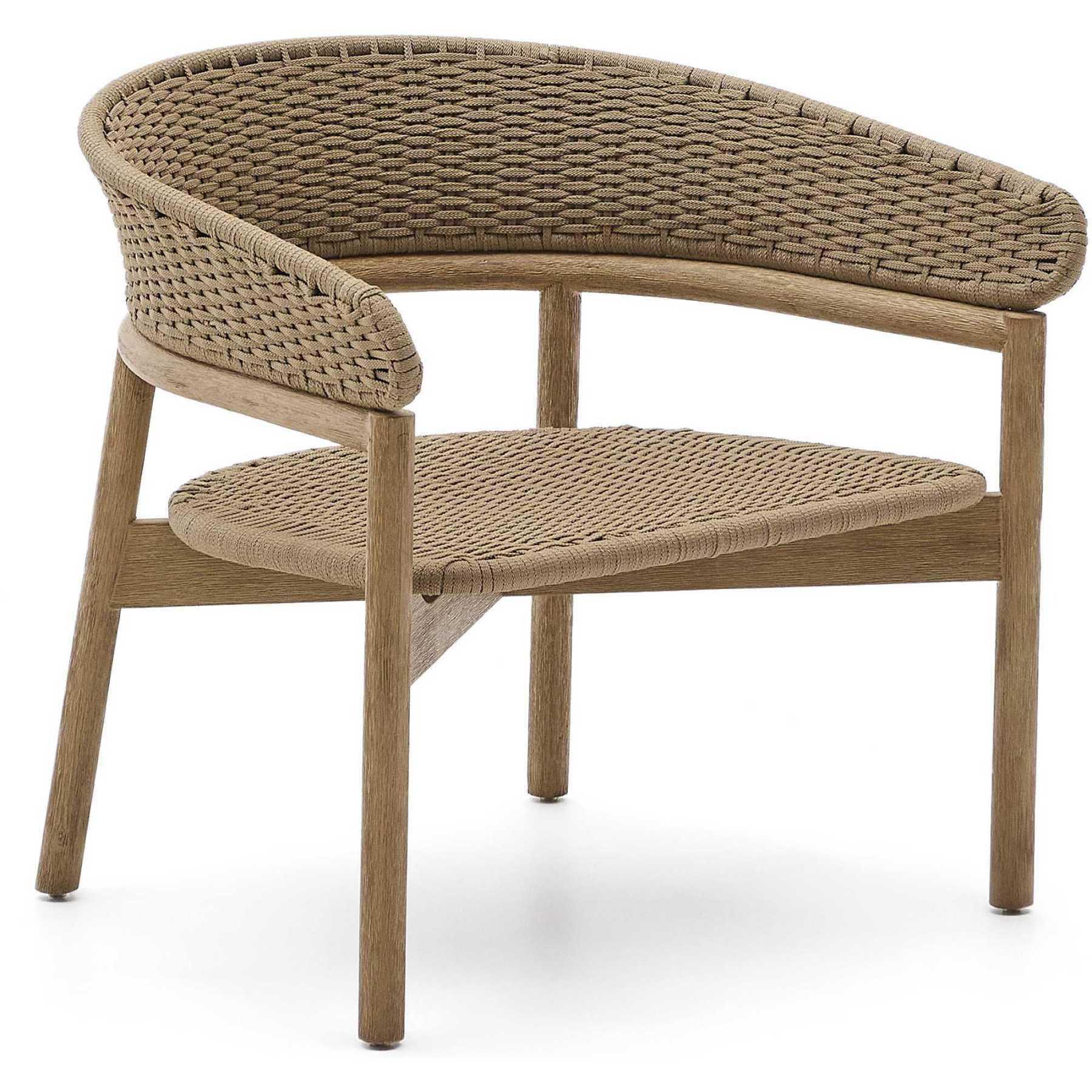 Gartensessel mit Armlehne Arinella Akazienholz massiv natur Seil beige