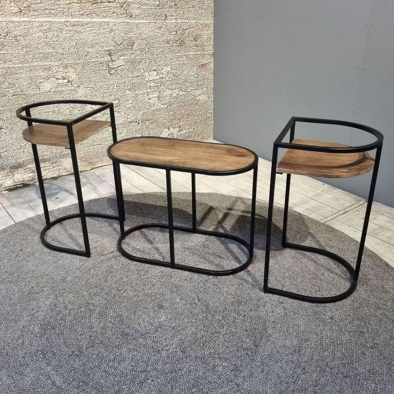 Beistelltisch Blumensäule Mangoholz Metall (3er-Set)