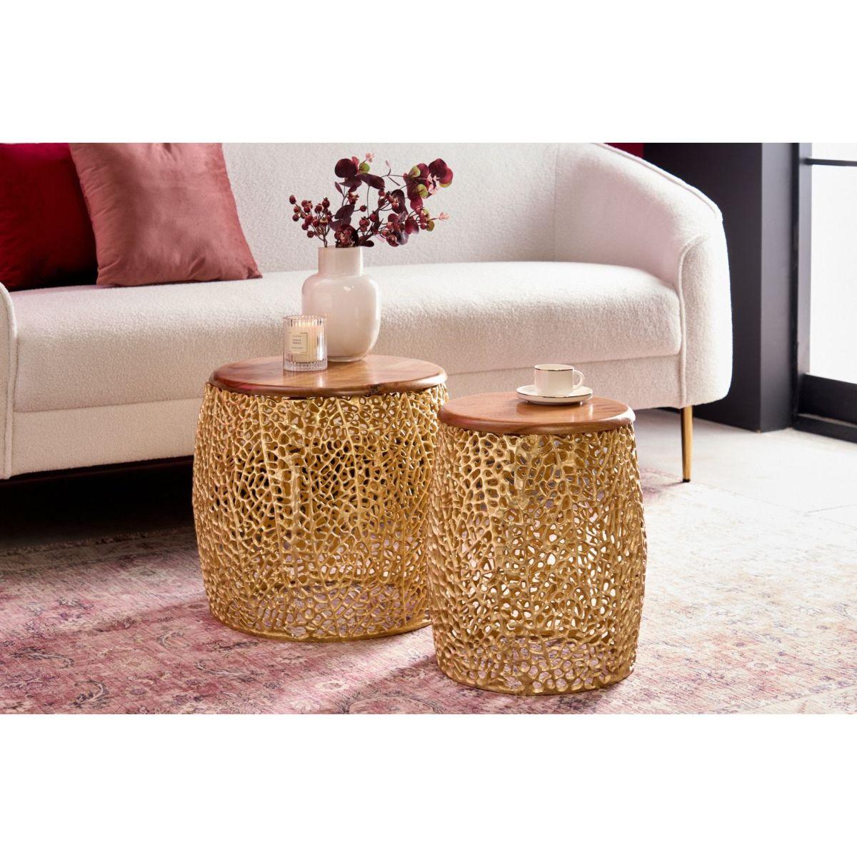 Beistelltisch Abstract Metall gold Akazienholz (2er-Set)