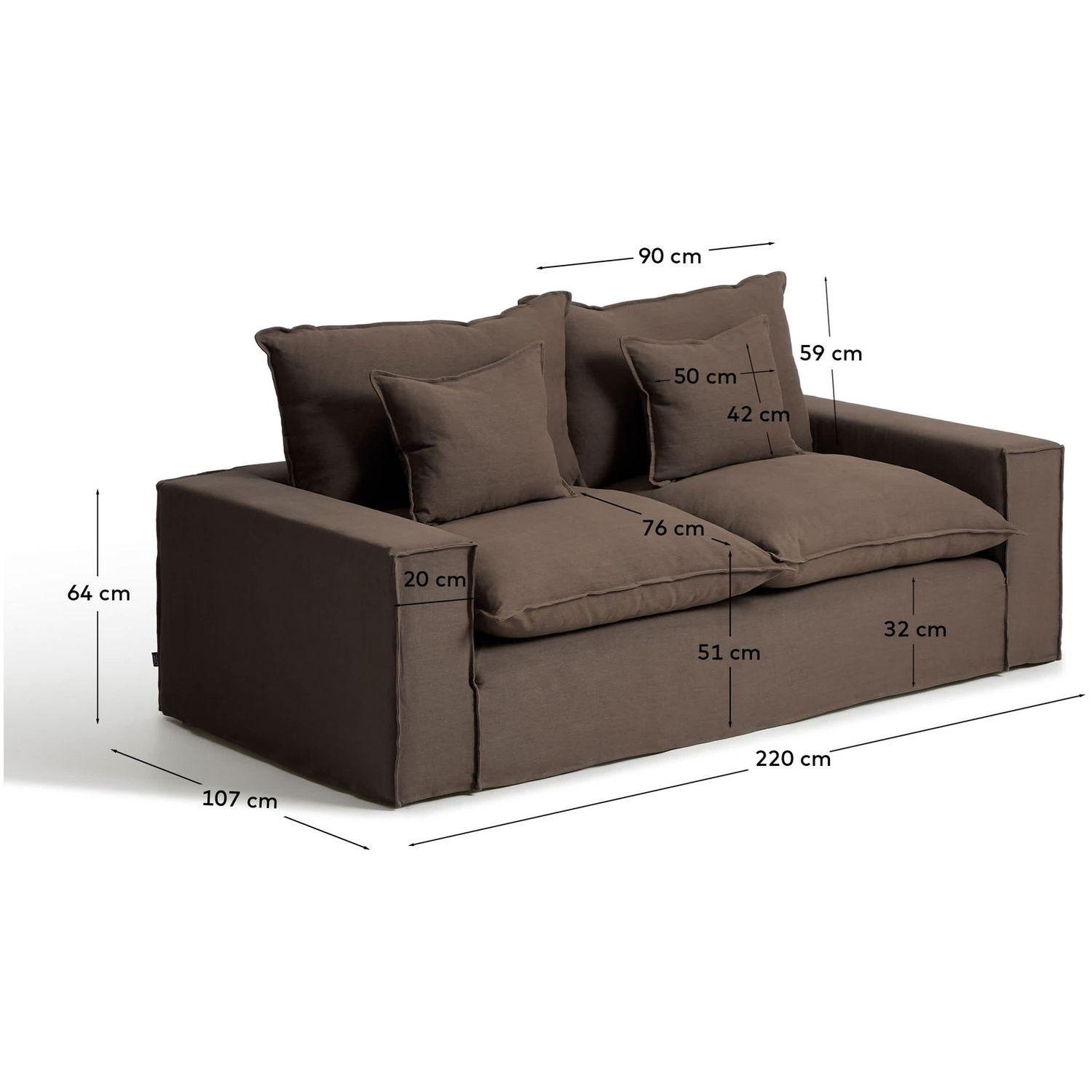 2-Sitzer-Sofa Anarela mit abnehmbarem Bezug aus Leinen in Taupe 220 cm FSC Mix Credit