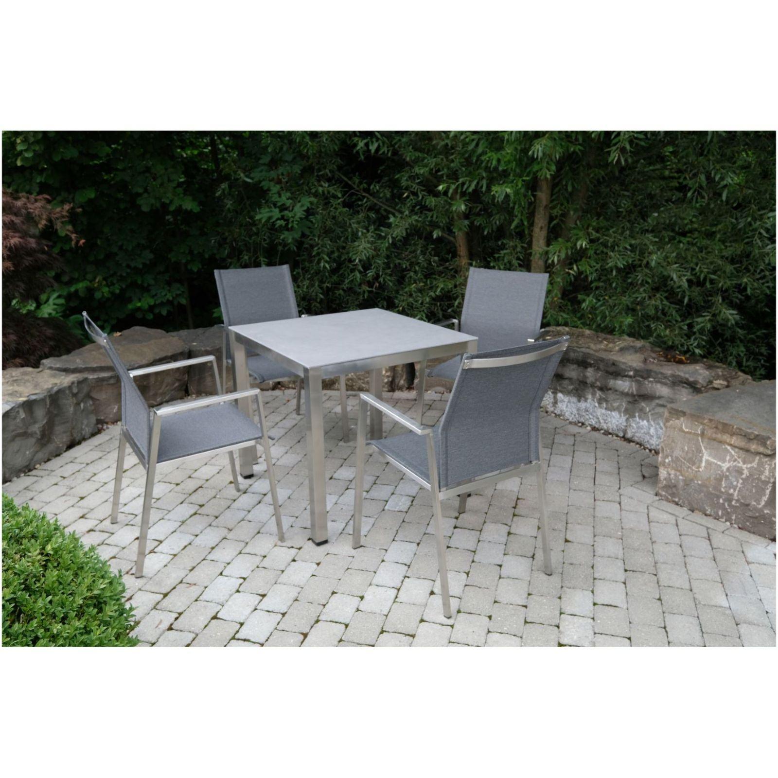 Edelstahl Gartenstuhl mit Armlehne Toro Textilene silber (stapelbar)