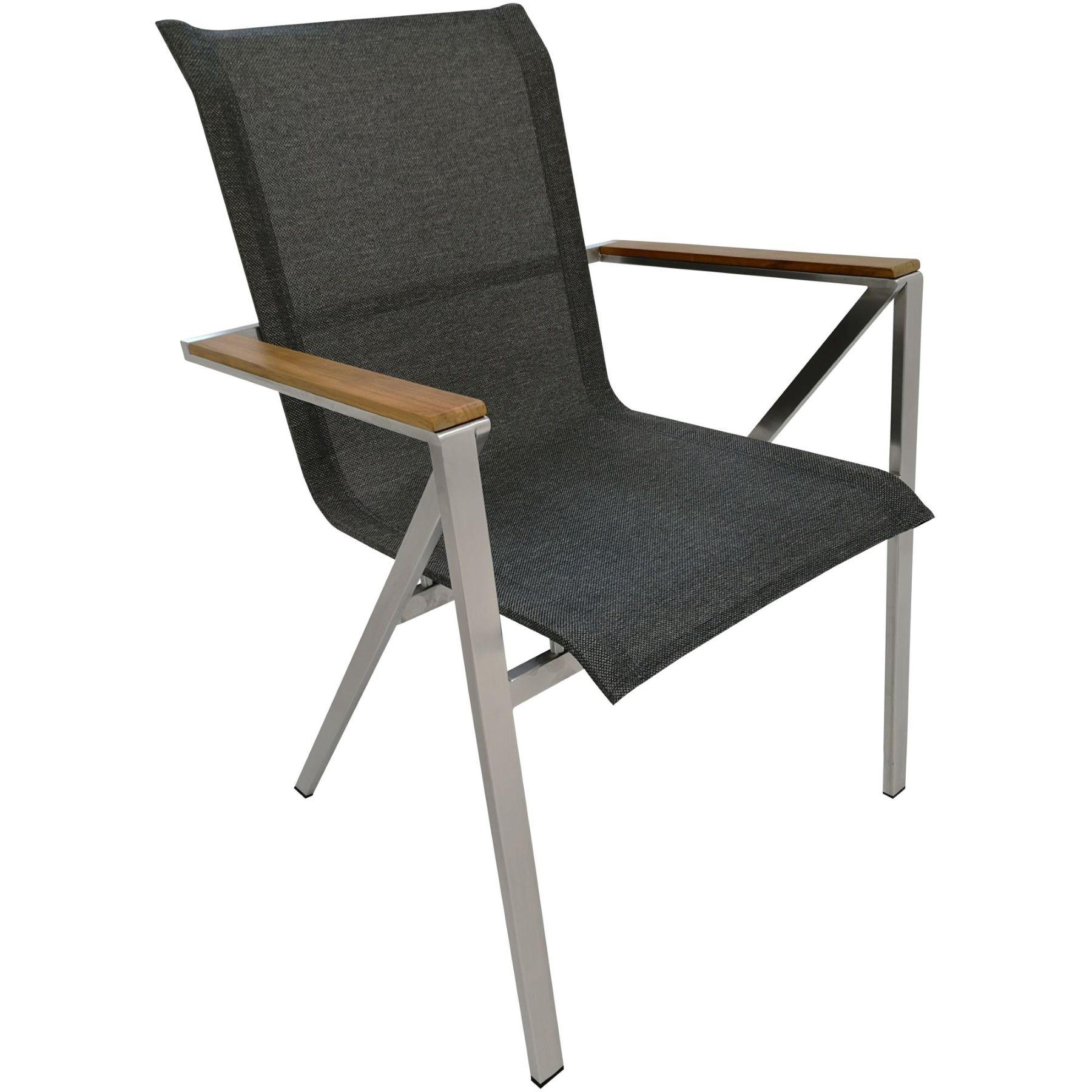 Edelstahl Gartenstuhl Armlehne Teak Textilene anthrazit (stapelbar)