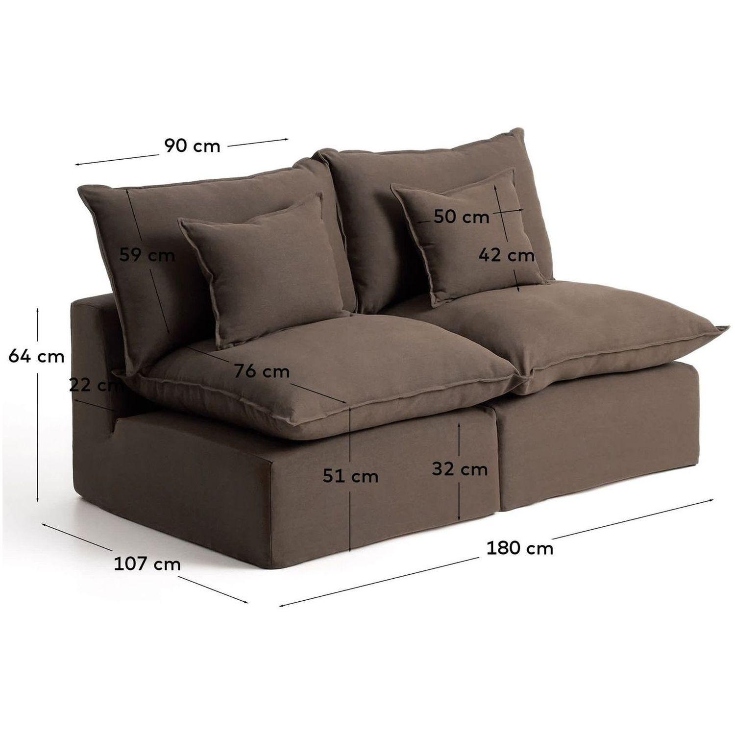 2-Sitzer-Modularsofa Anarela mit abnehmbarem Bezug aus Leinen in Taupe 180 cm FSC Mix Cr