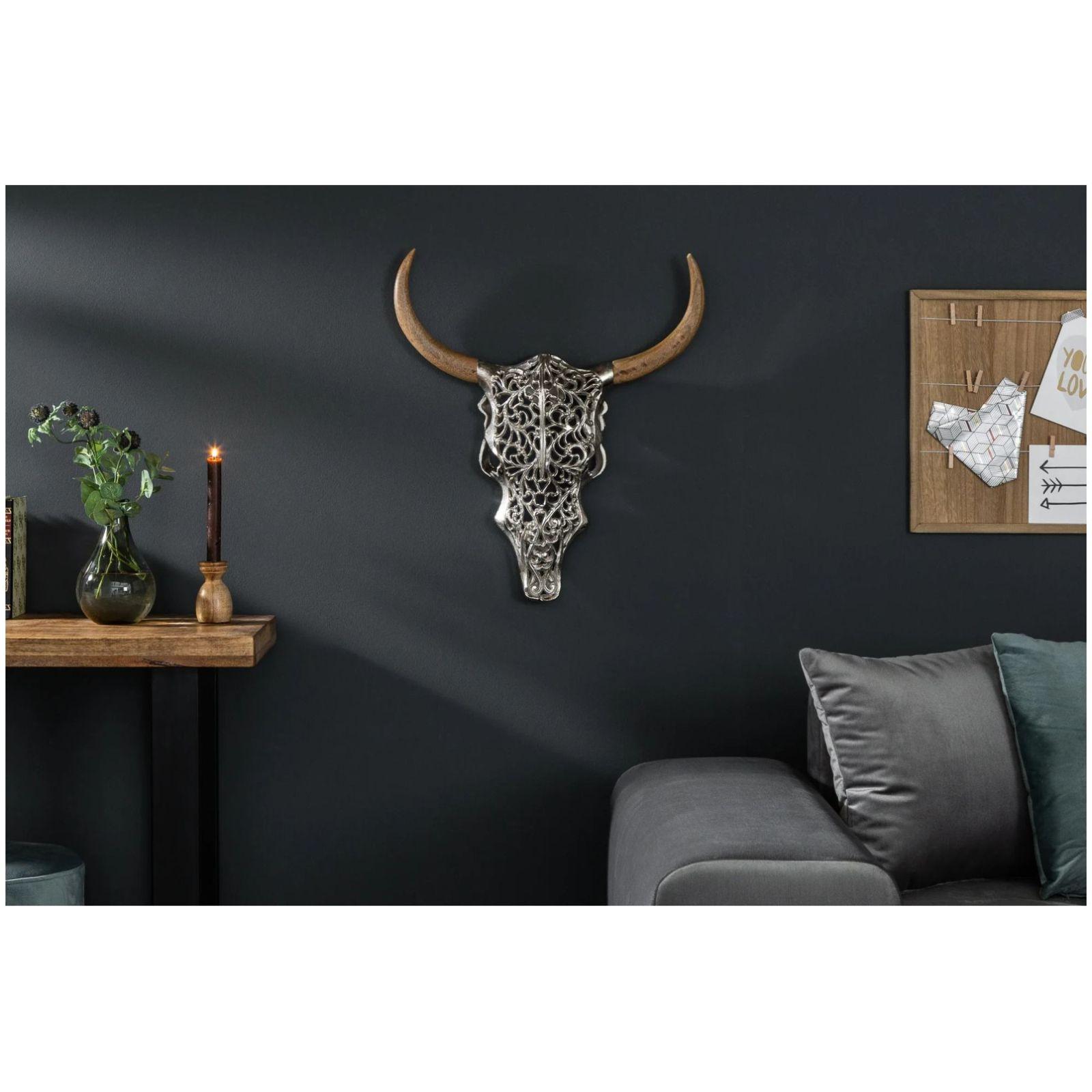 Wanddekoration Exotic Skull 57cm Metall silber Mangoholz