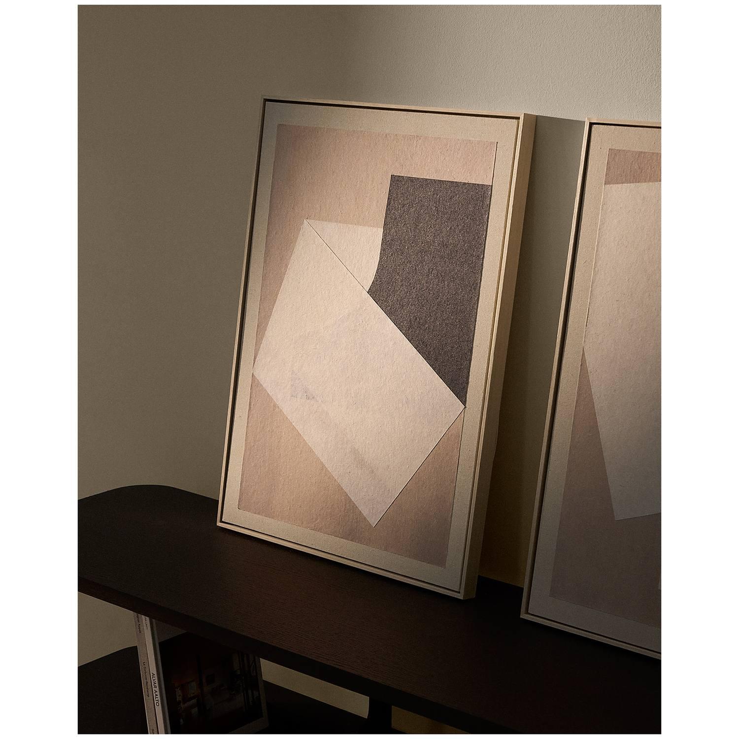 Abstraktes Bild Varo IÏI Papier Leinen in Beigetönen 50x70