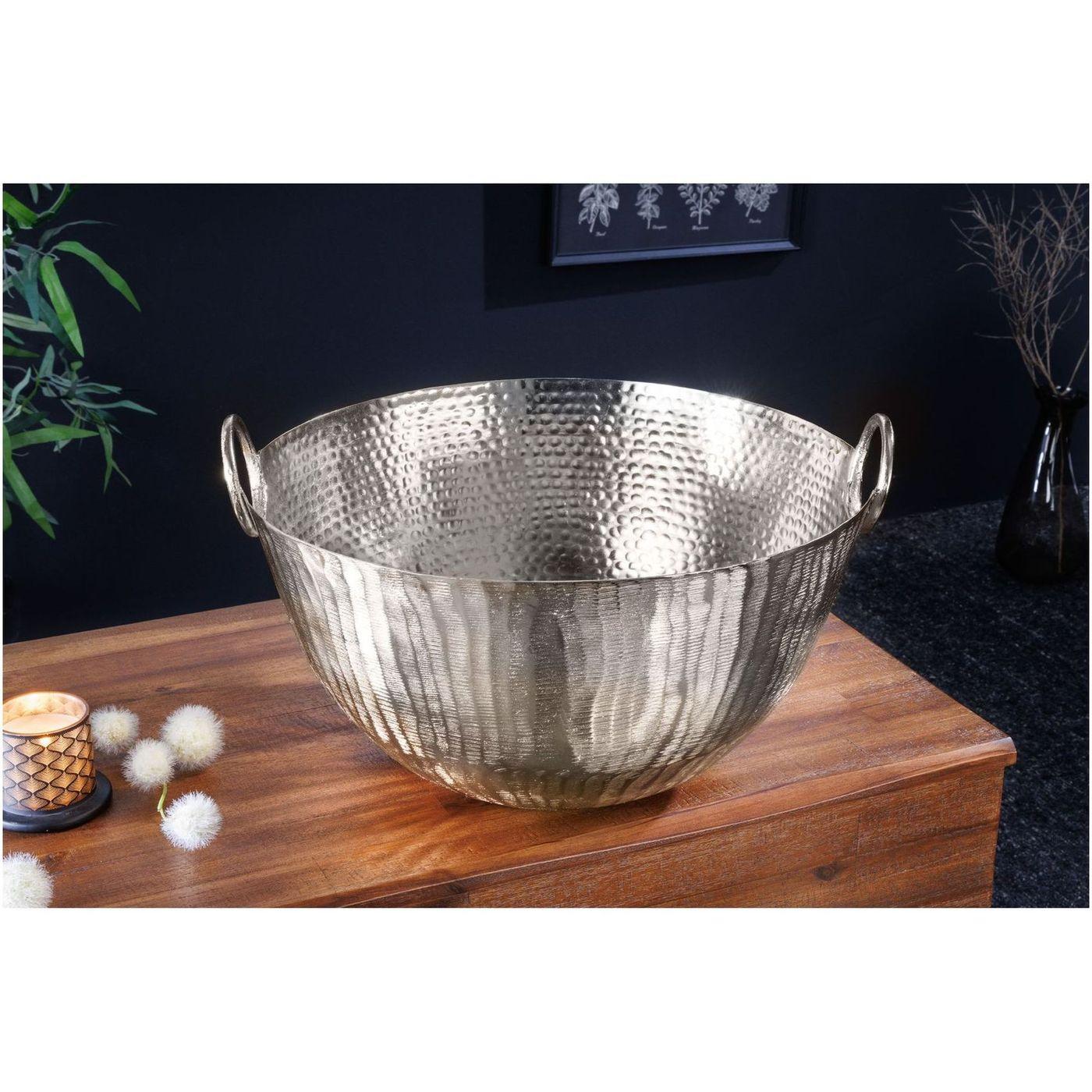 Deko Schale Bazzar mit Griff Hammerschlag silber 40x40
