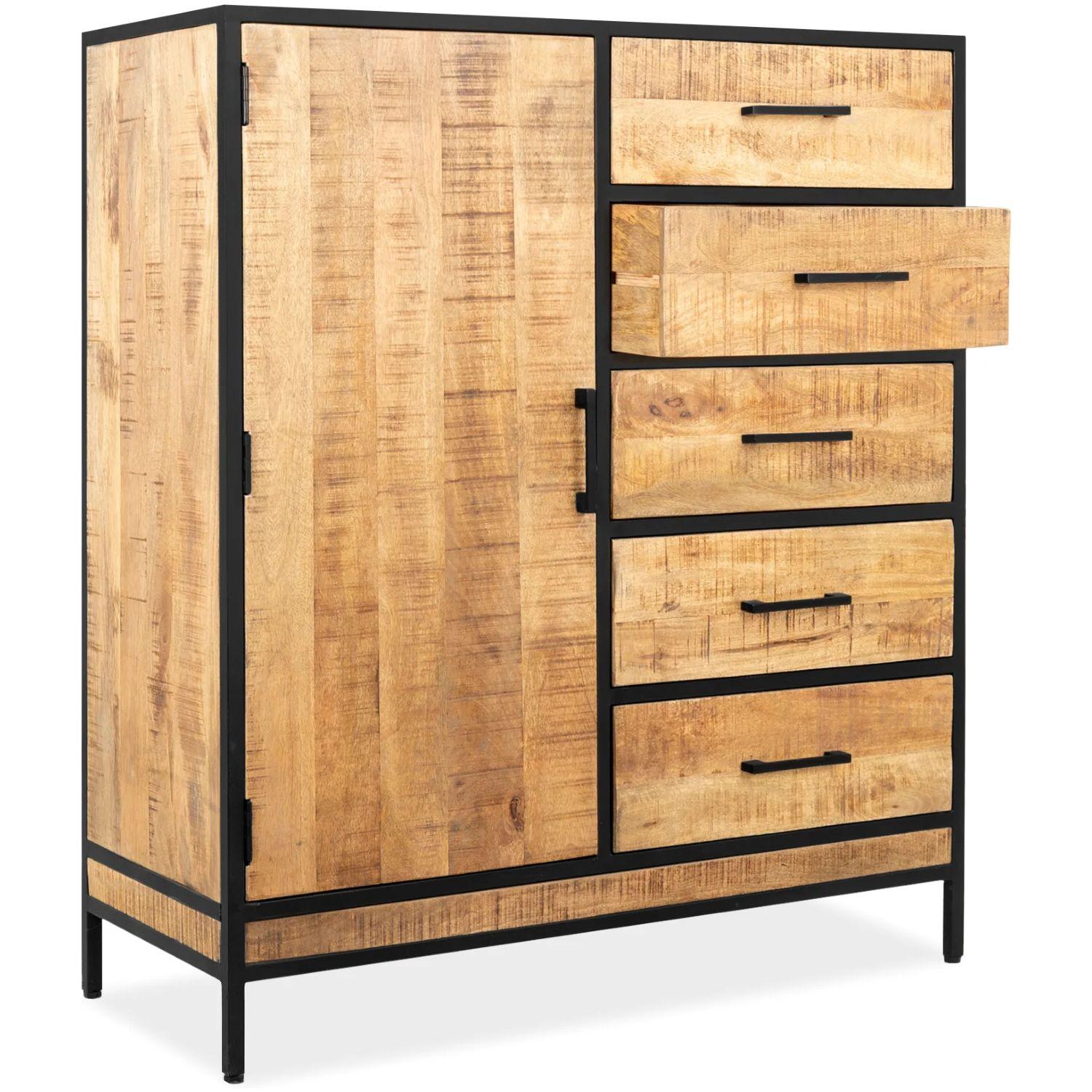 Hochkommode Iron Mangoholz vintage Metall 102x120