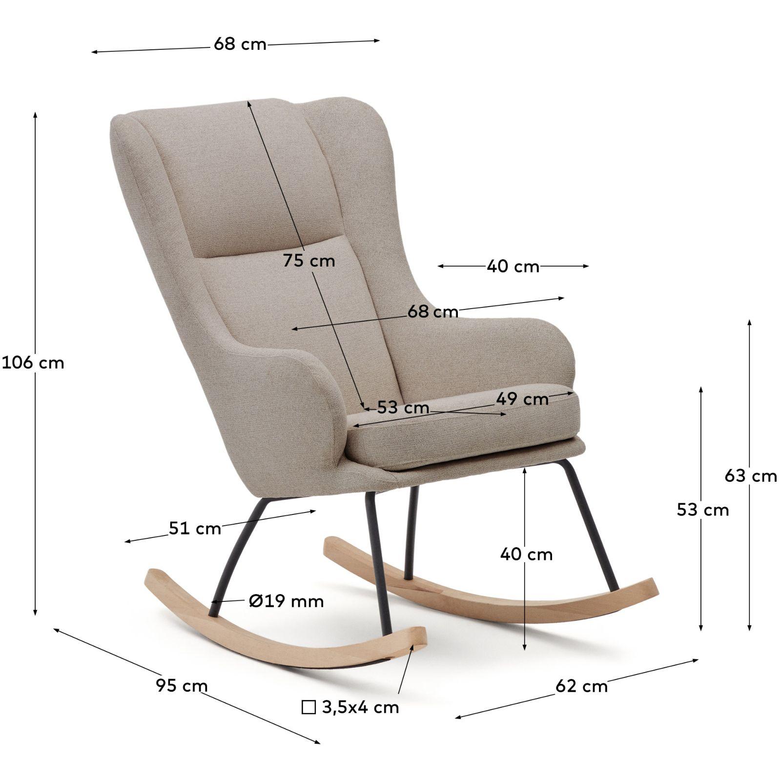 Maustin Schaukelstuhl mit Chenille in Beige und Gestell aus Stahl und Buchenholz