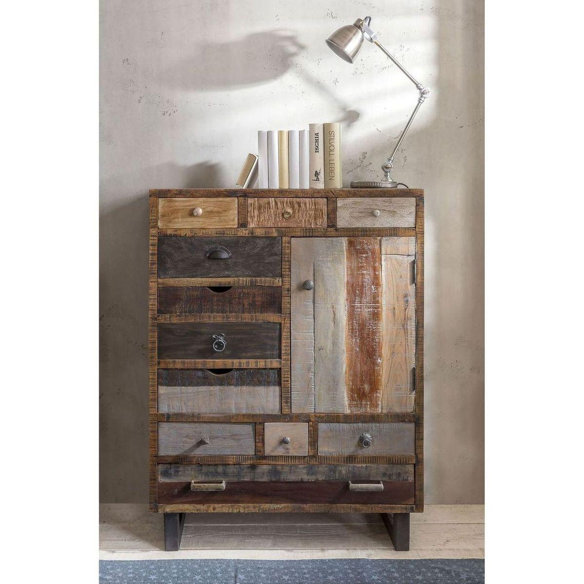 Hochkommode Pryus recycelte Althölzer Vintage 90x120