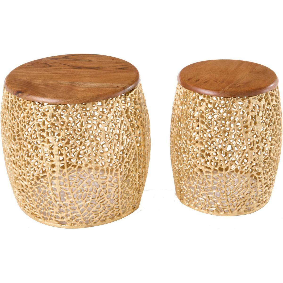 Beistelltisch Abstract Metall gold Akazienholz (2er-Set)
