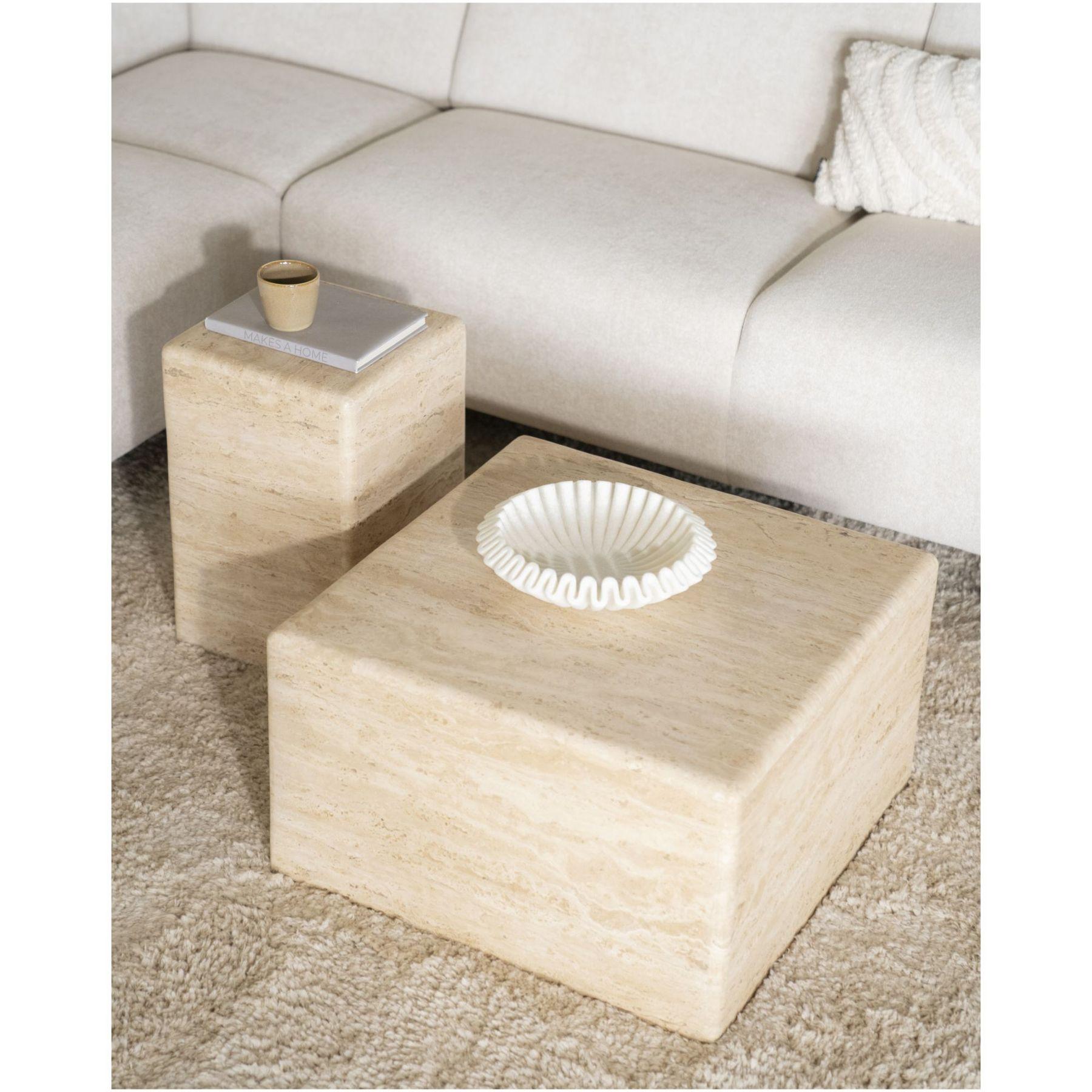 Beistelltisch Säule Cube Travertin Stein beige 30x30