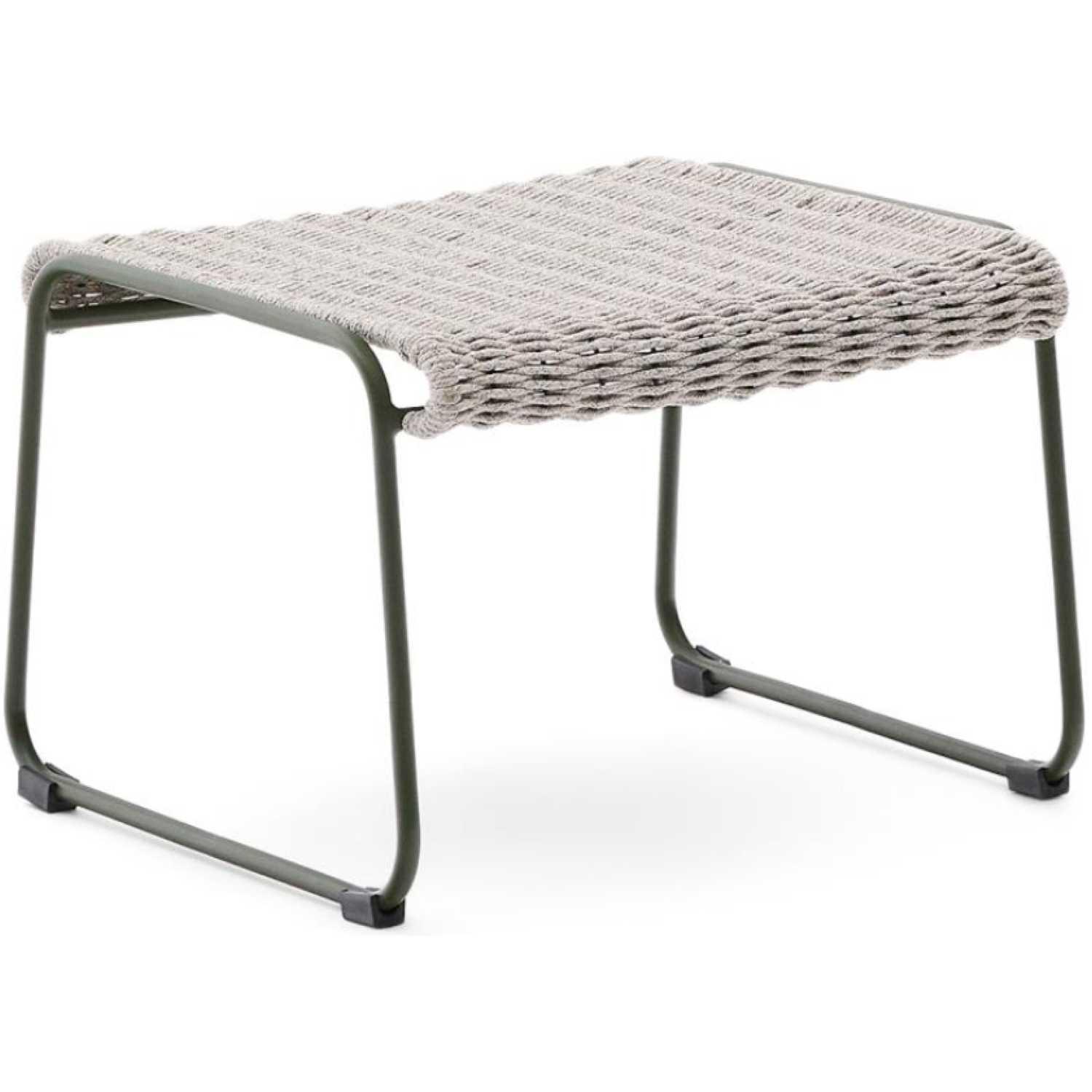 Fussablage Hocker Maurina verzinkter Stahl grün Seil ecru grau 58x52.5