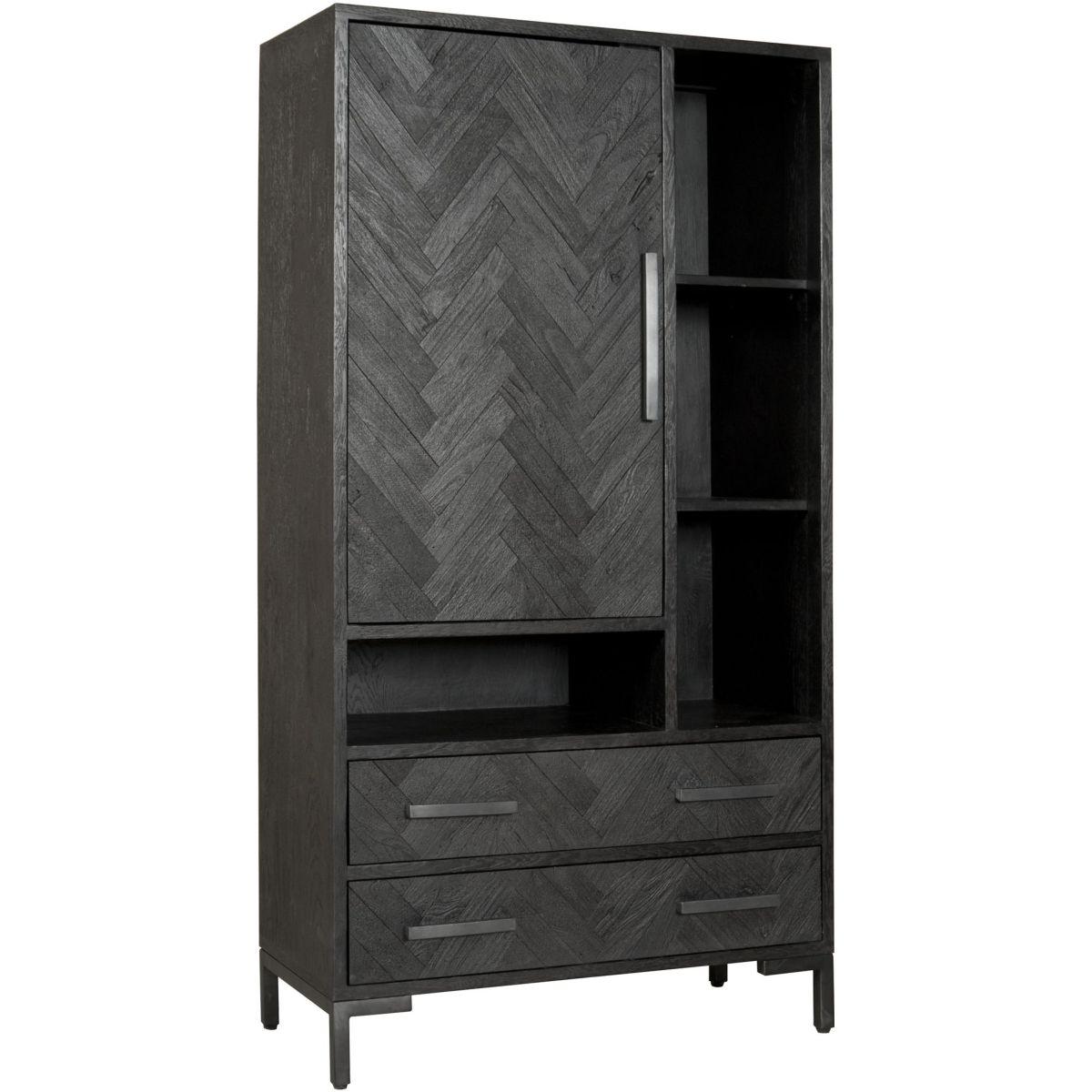 Holzschrank Gaju Fishbone recycelte Hölzer schwarz 100x190