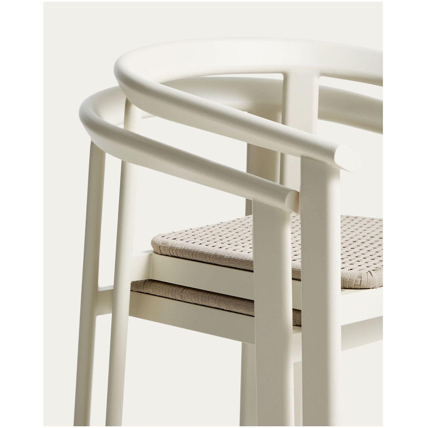 Set Erice mit 6 Stapelstühlen aus Aluminium und Seil und einem Tisch aus Aluminium und gehärtetem Glas in Ecru