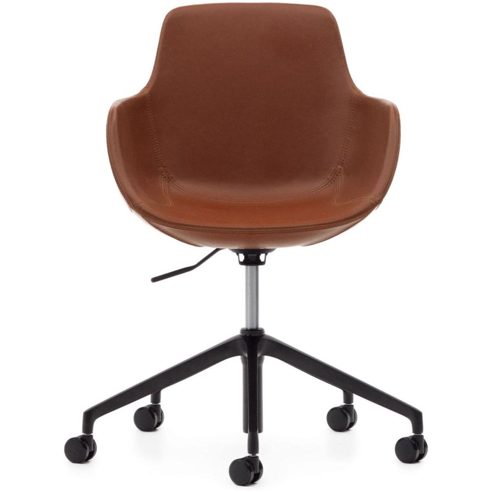 Bürodrehstuhl Tissiana Kunstleder braun Aluminium schwarz matt