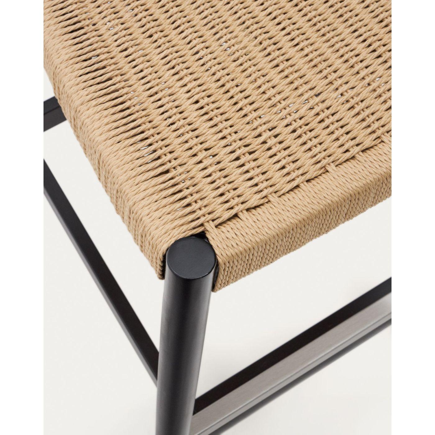 Barhocker aus Holz Nina Akazie schwarz Seil beige Sitzhöhe 62cm