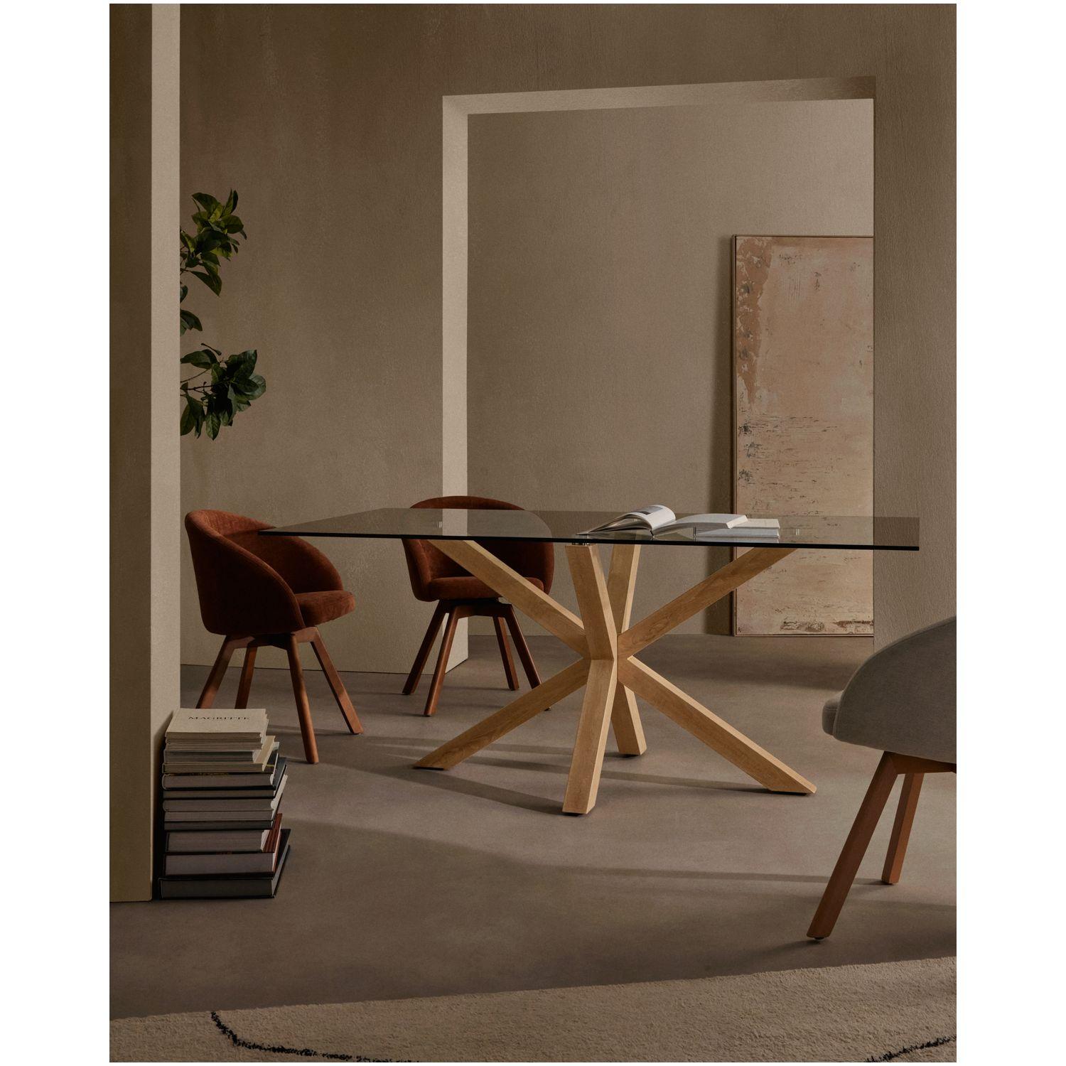 Argo Tisch aus Glas und Stahlbeine in Holzoptik 200 x 100 cm
