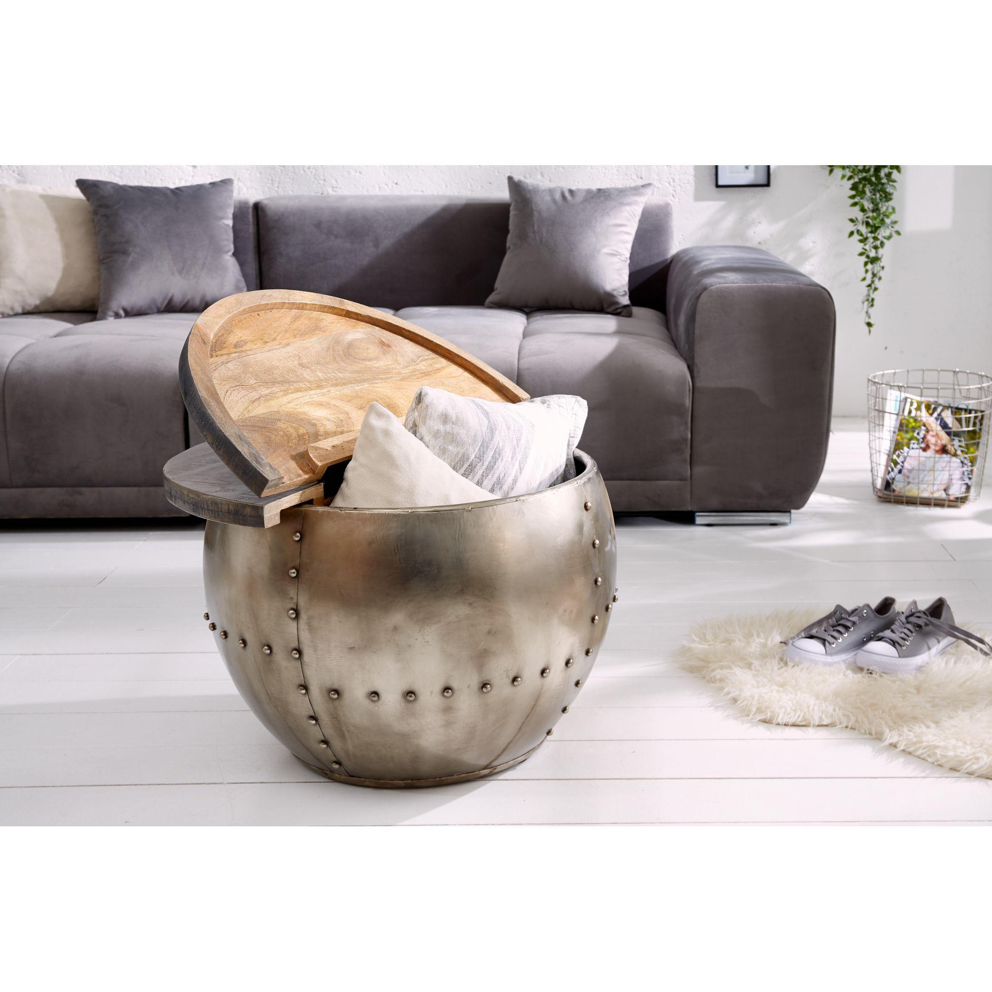 Couchtisch Aluminium Loft Storage Mangoholz grau 68x68