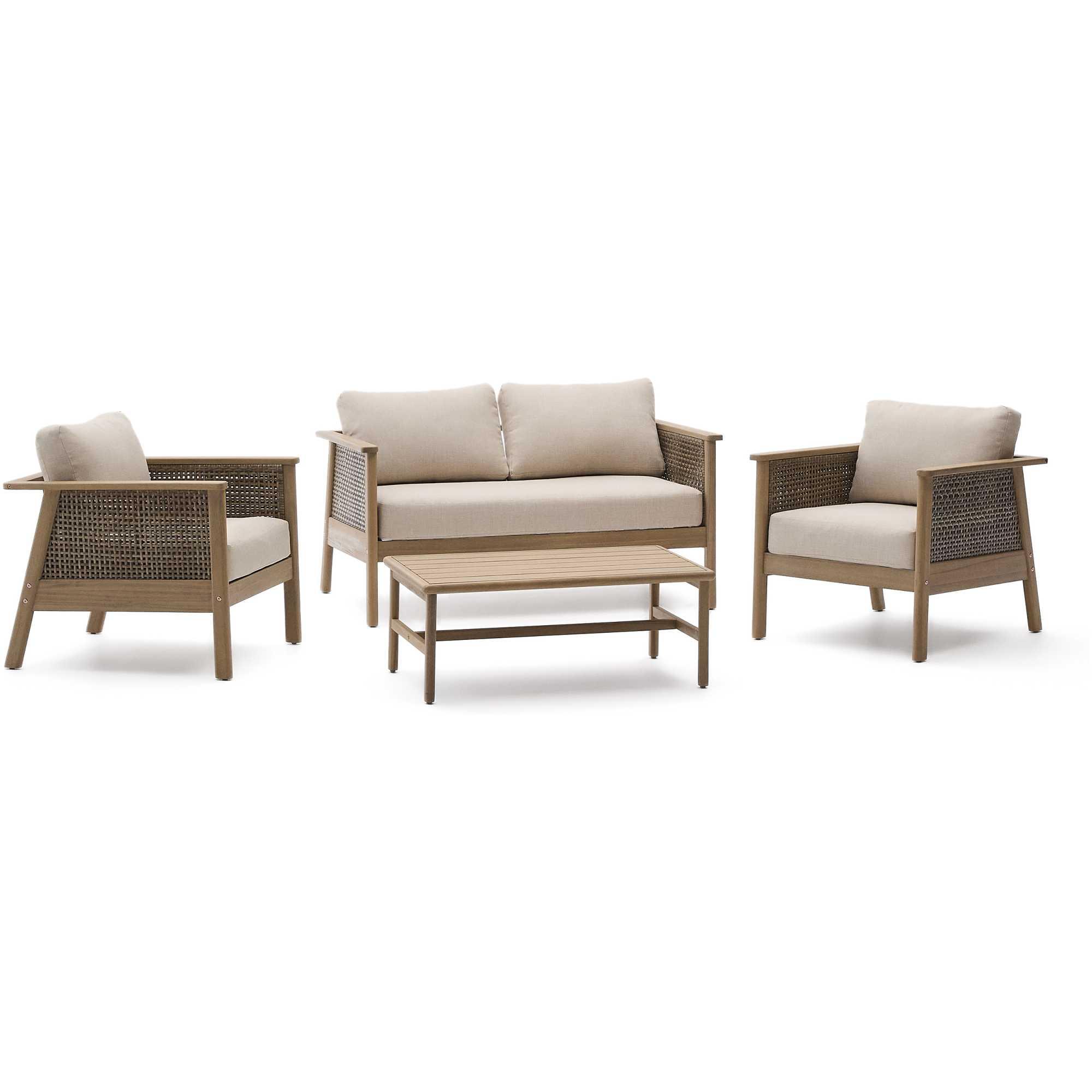 Garten Sitzgruppe Set Alabe Akazienholz 100% FSC Rattan (4-teilig)