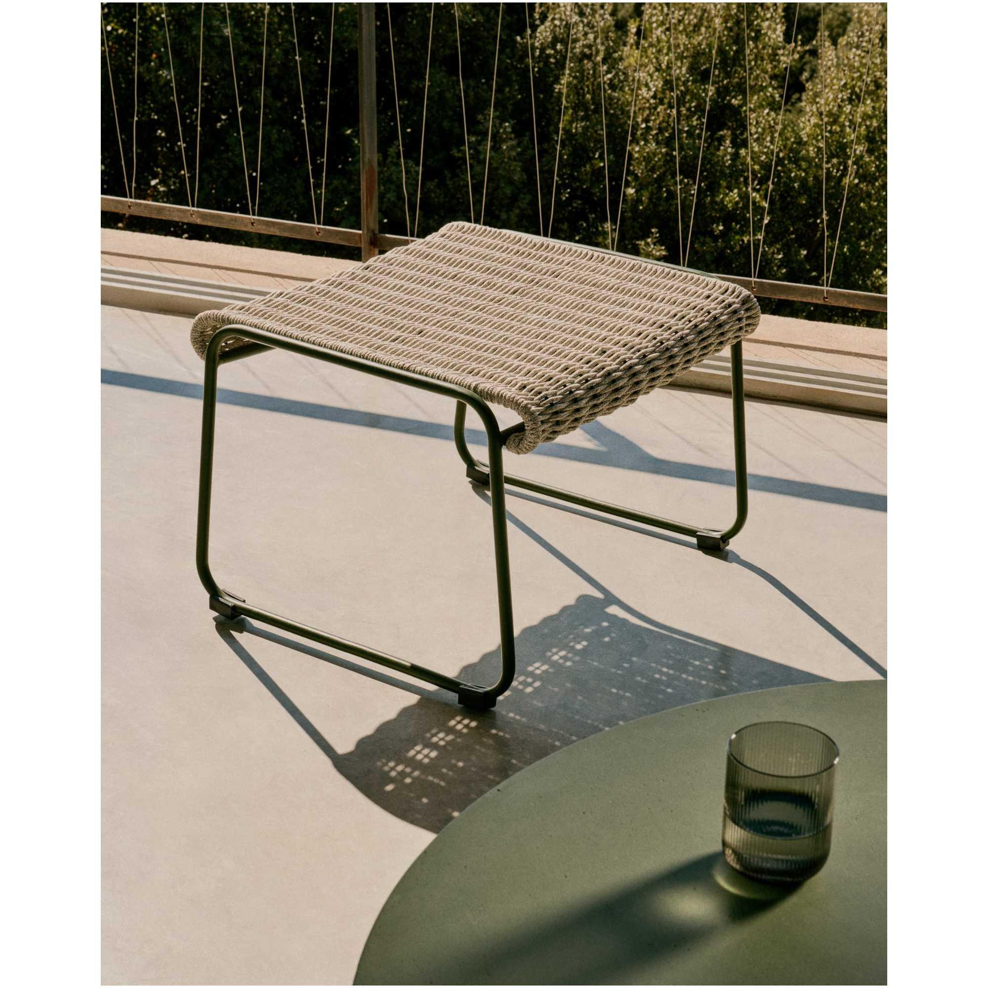 Fussablage Hocker Maurina verzinkter Stahl grün Seil ecru grau 58x52.5