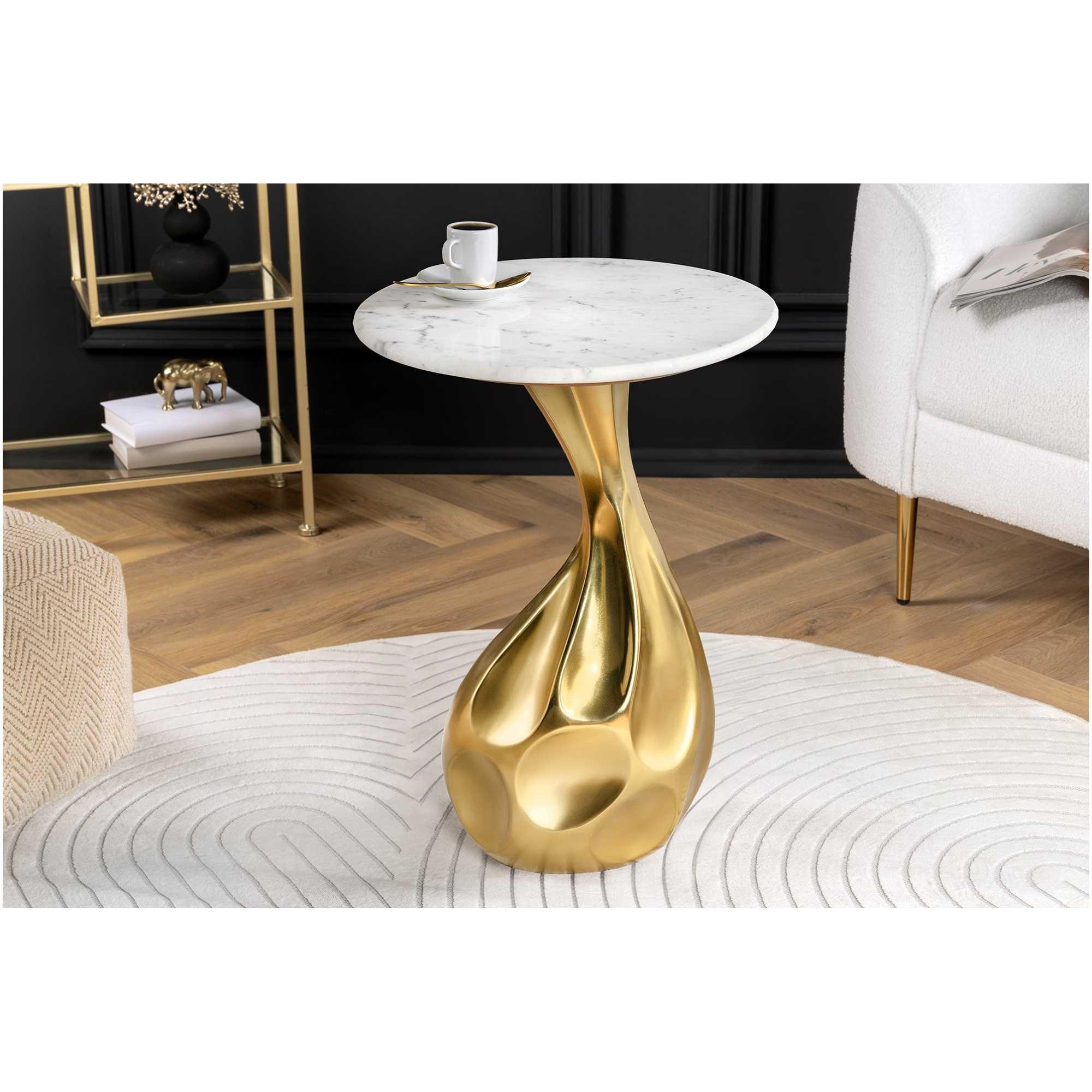 Beistelltisch Abstrakt Metall gold Mamor weiss