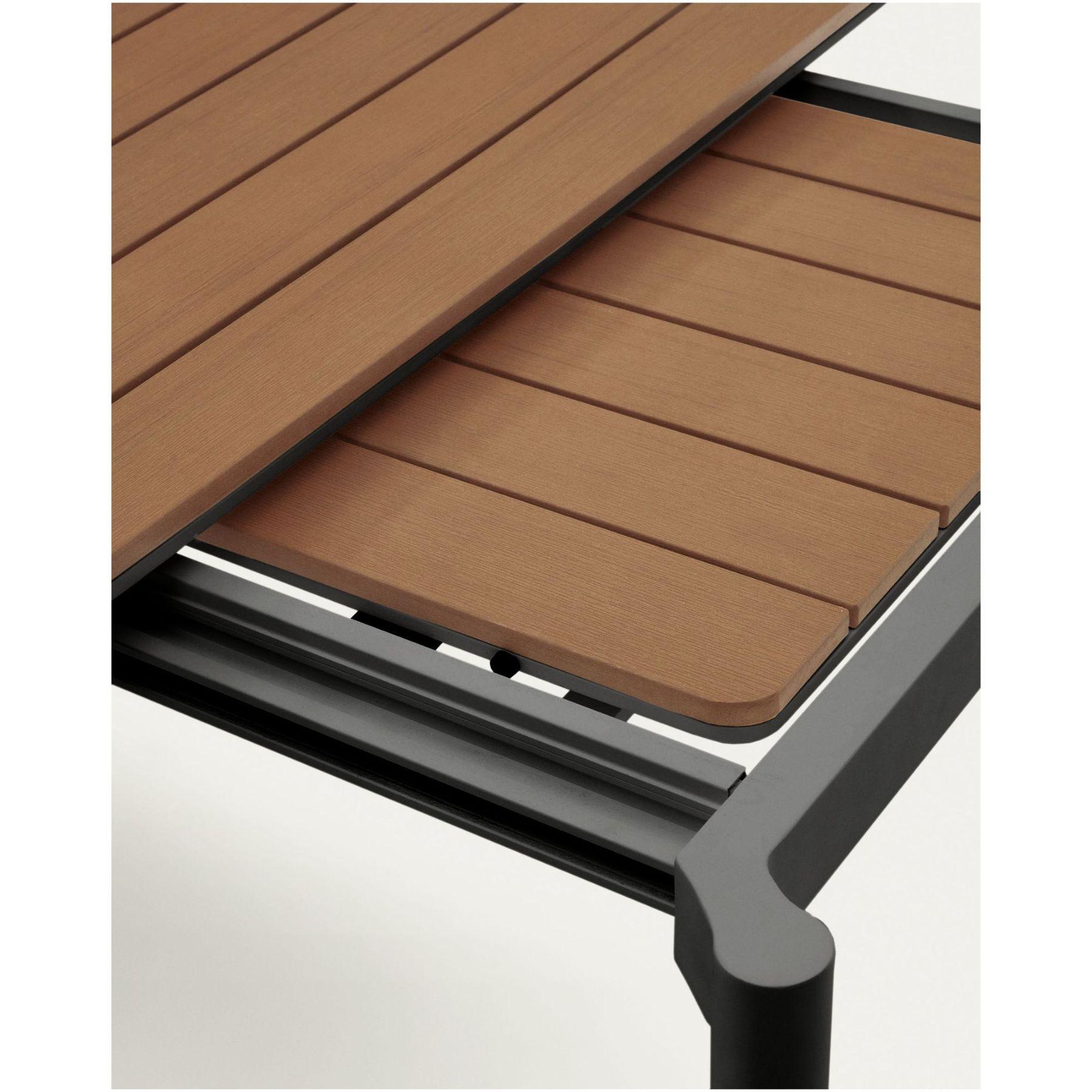 Canyelles Gartenausziehtisch aus Poly-Holz und mattschwarzem Aluminium 140-200x90