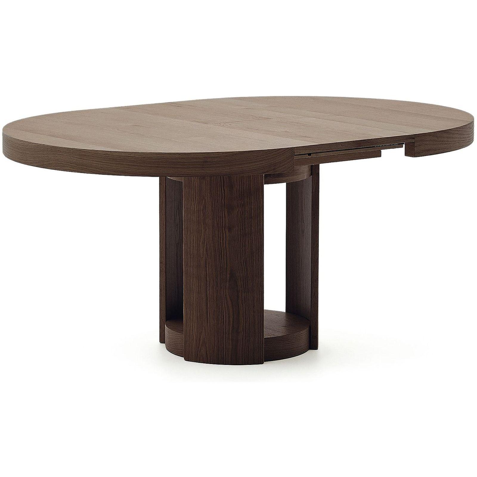 Esstisch Ausziehtisch rund Artis Massivholz und Eichenfurnier Walnuss-Finish 100% FSC - Grösse: 120-170x120