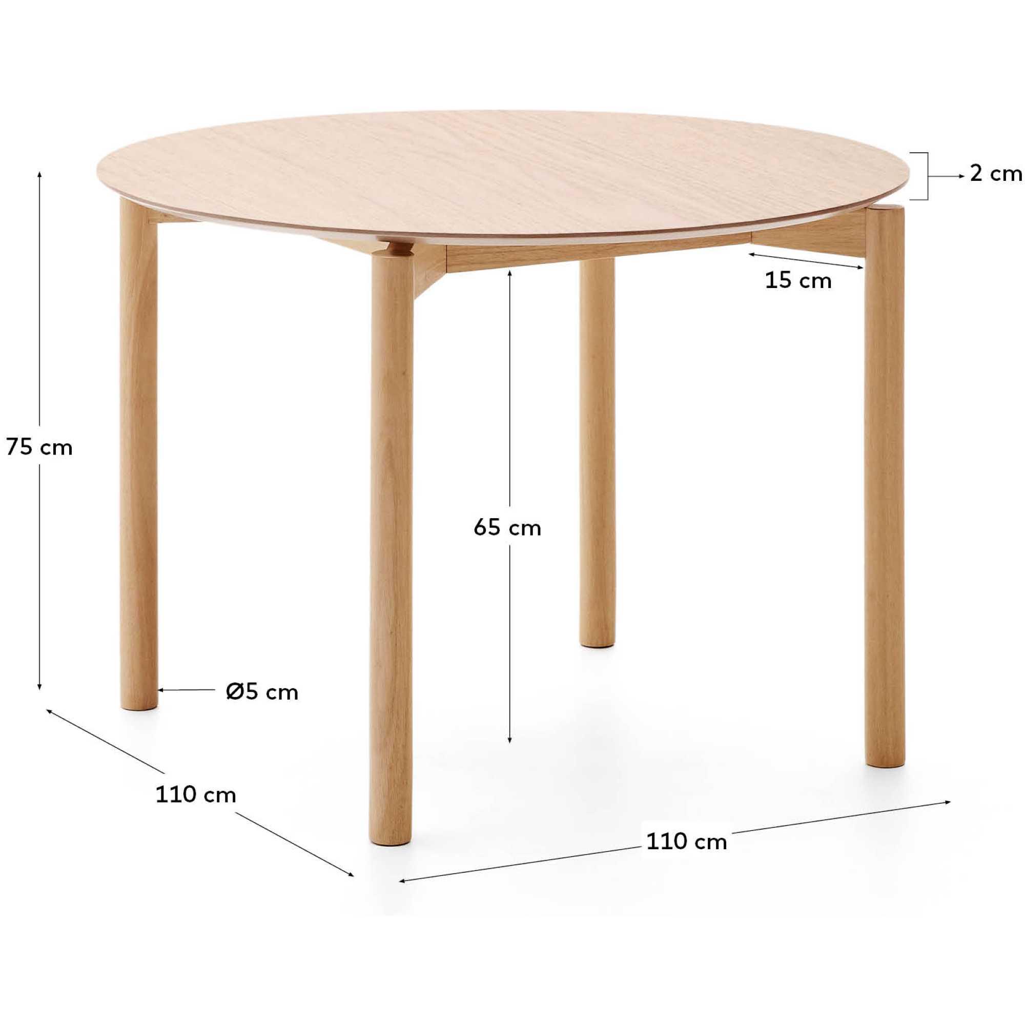 Esstisch Holztisch rund Indara Eschenholzfurnier und Kautschukholz natur 110x110