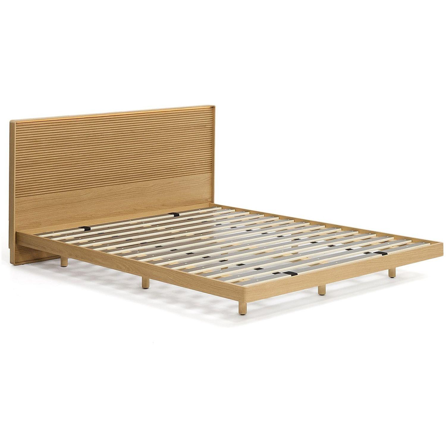 Bett Norlen aus Eichenfurnier mit naturfarbenem Finish und LED-Licht für Matratzen 160x200 FSC Mix Credit