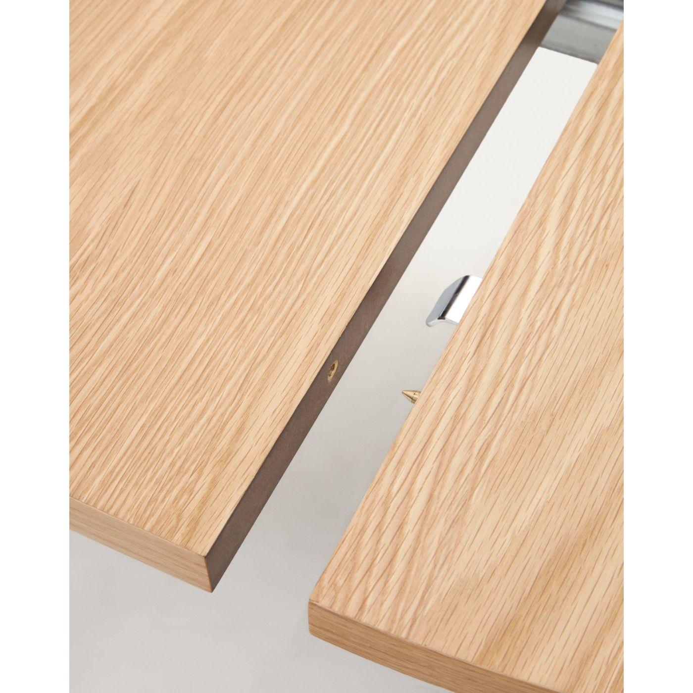 Ausziehtisch rund Montuiri Eichenfurnier natur Stahlbeine grau 90-130x90