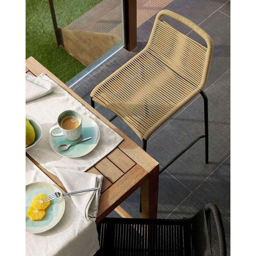 Barhocker Outdoor Garten Lambton aus braunem Seil und Stahl mit schwarzem Finish Höhe  62 cm