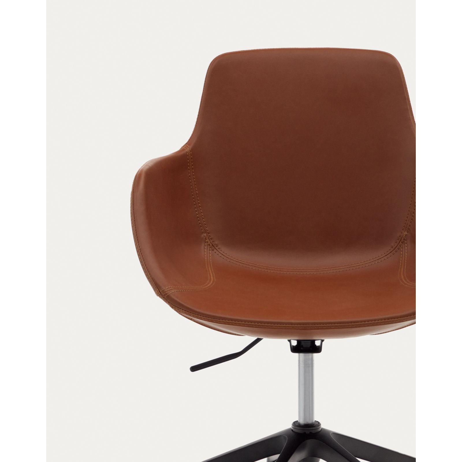 Bürodrehstuhl Tissiana Kunstleder braun Aluminium schwarz matt