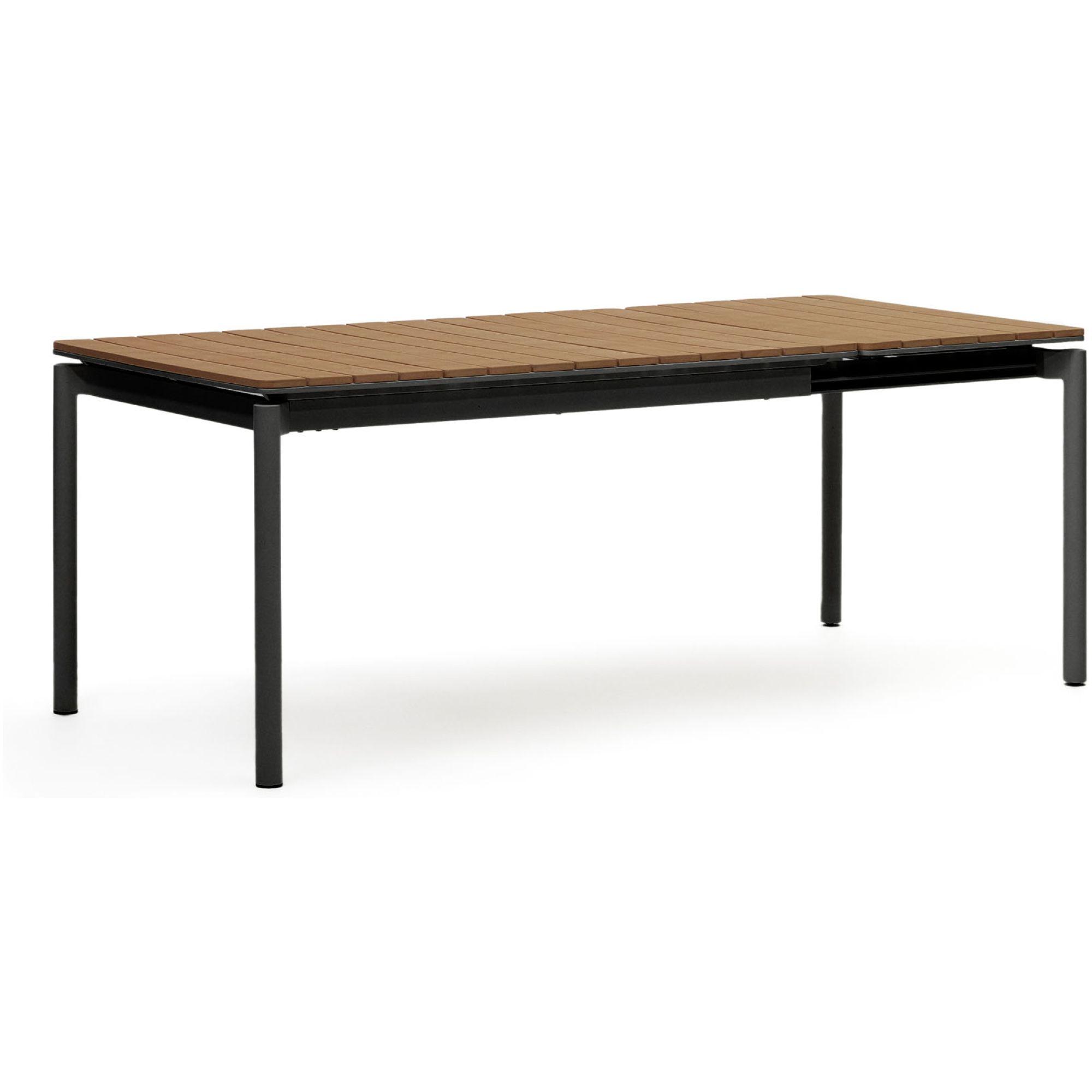 Canyelles Gartenausziehtisch aus Poly-Holz und mattschwarzem Aluminium 140-200x90