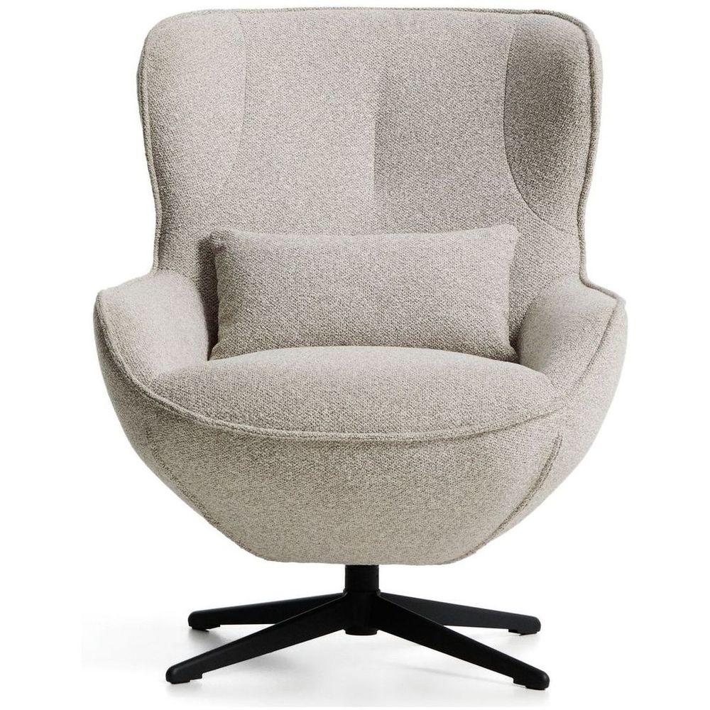 Drehsessel Sorile mit beiger Chenille und schwarz lackiertem Stahl FSC 100%