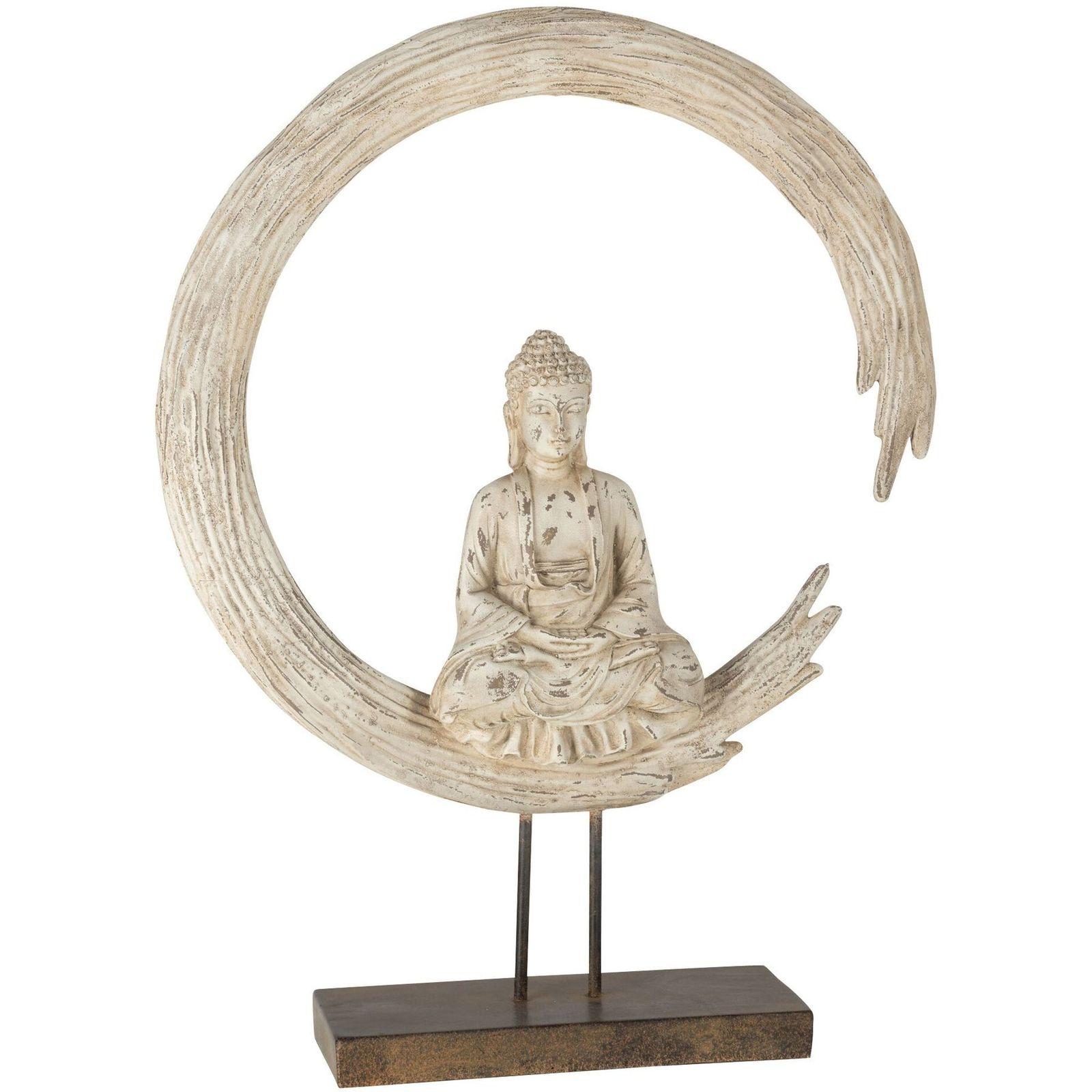 Deko Buddha im Kreis auf Fuss Poly Beige
