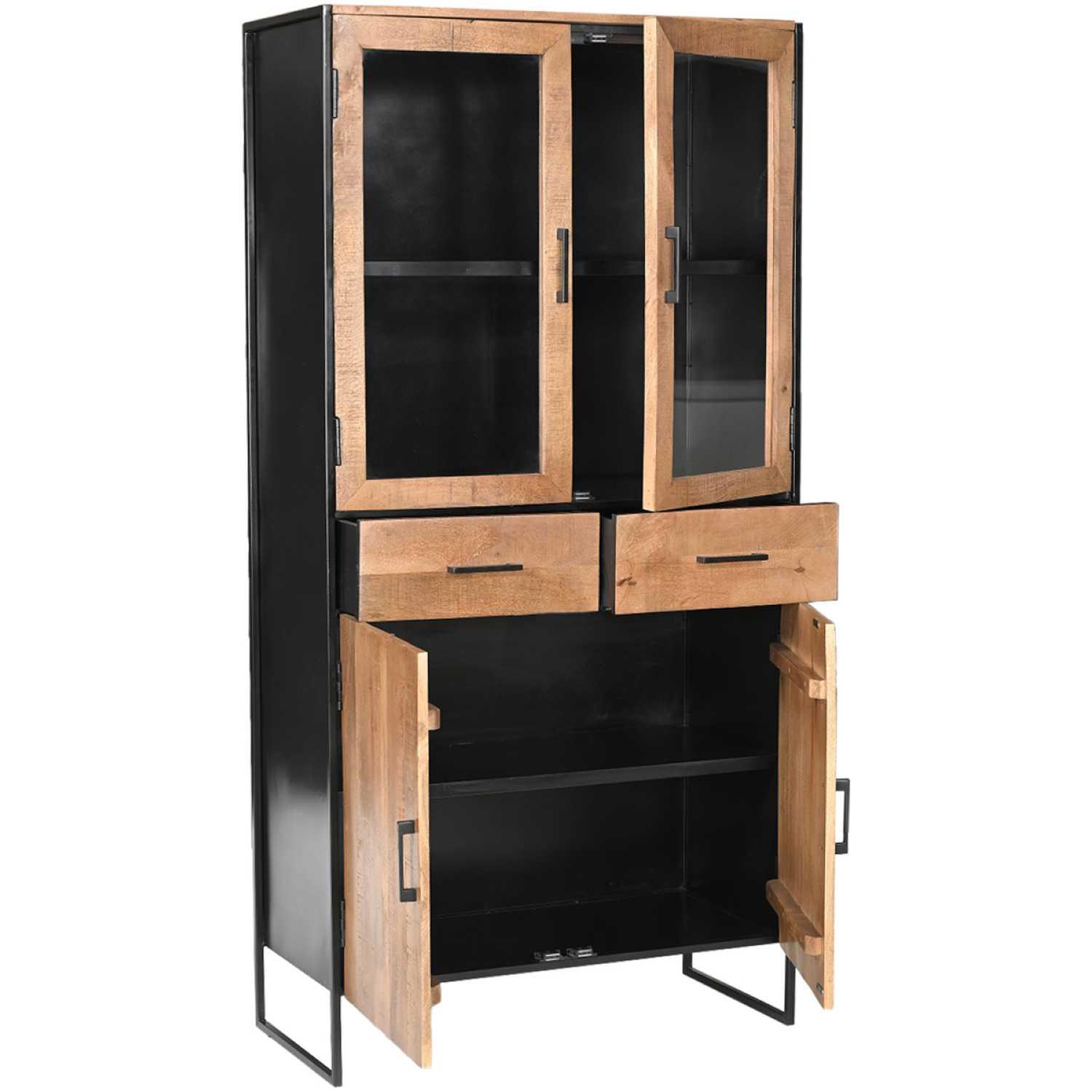 Standvitrine Elena Industrial Mangoholz natur Metall schwarz 90x180