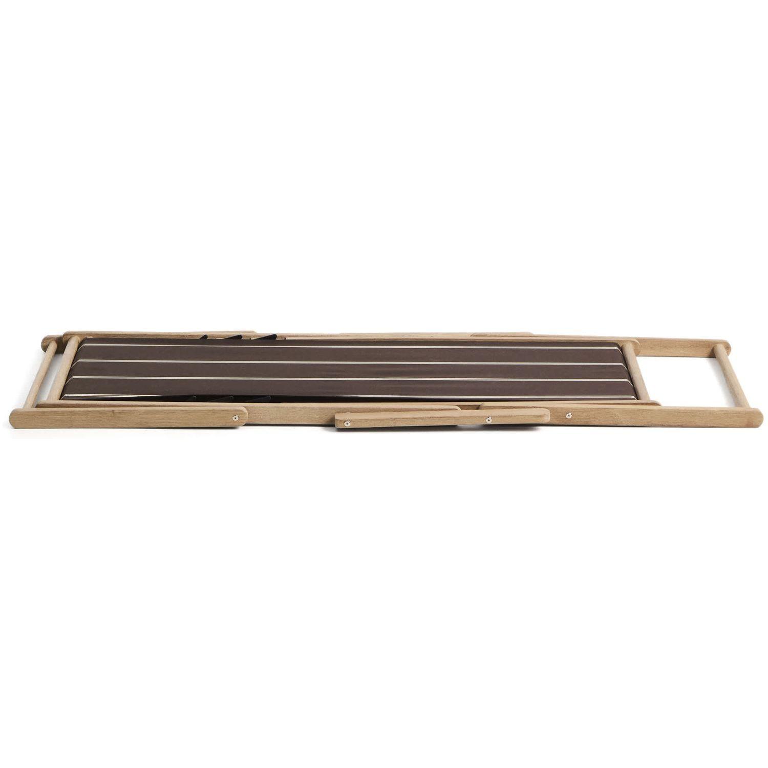 Braun-beige gestreifter klappbarer Outdoor-Liegestuhl Vilara aus massivem Akazienholz FSC