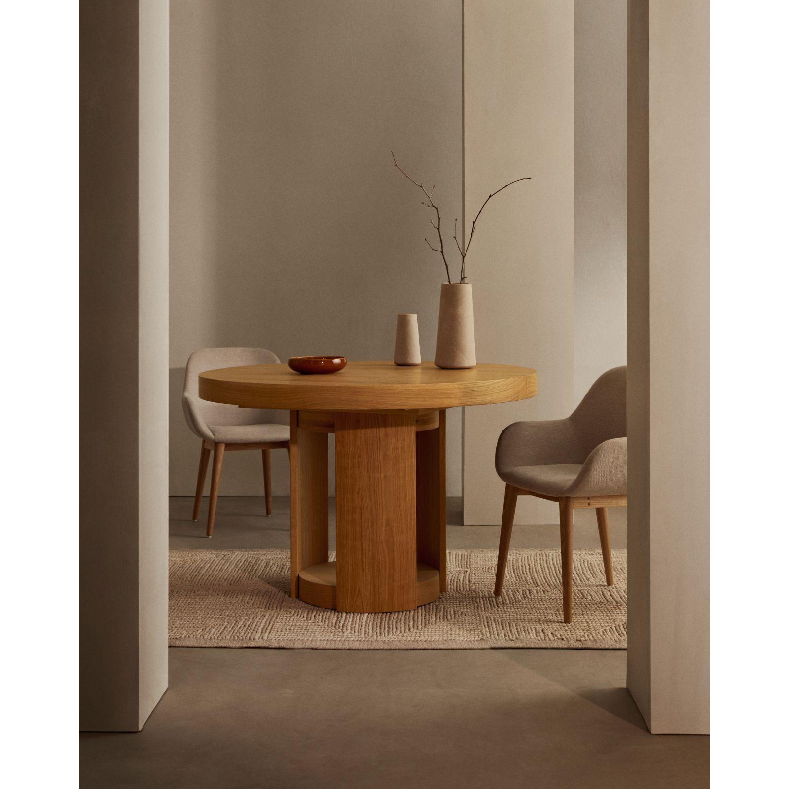Esstisch Ausziehtisch rund Artis Massivholz und Eichenfurnier 100% FSC - Grösse: 120x120-170x80