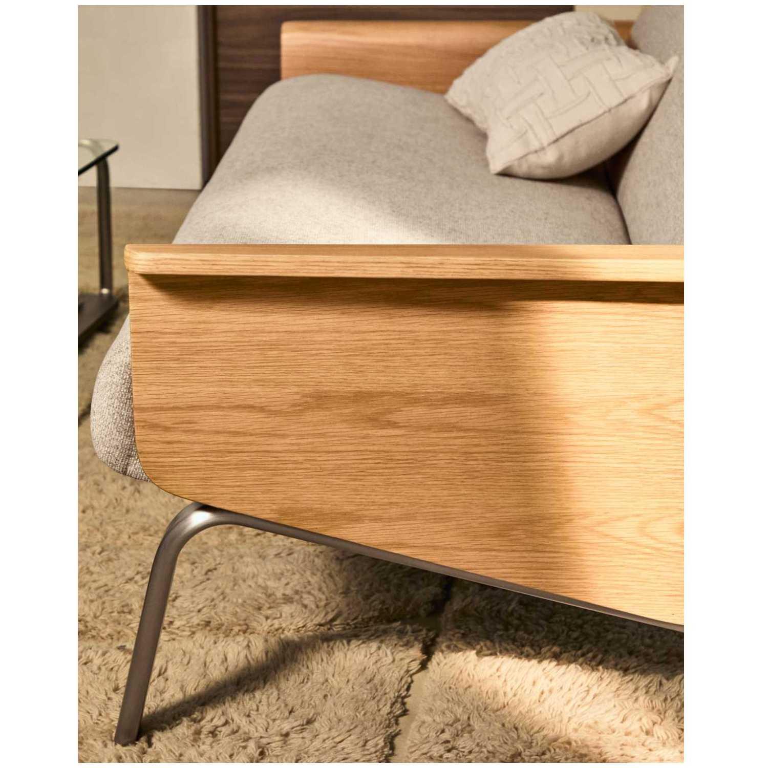 2-Sitzer-Sofa Amsen Eichenfurnier Chenille Stoff beige Beine Edelstahl gebürstetet 150 FSC 100%