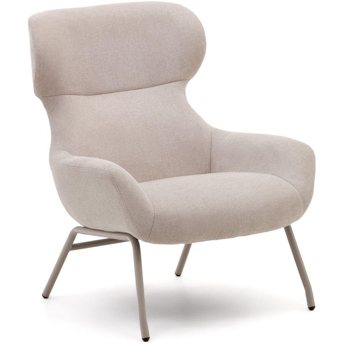 Ohrensessel Belina Chenille-Stoff beige Stahl weiss